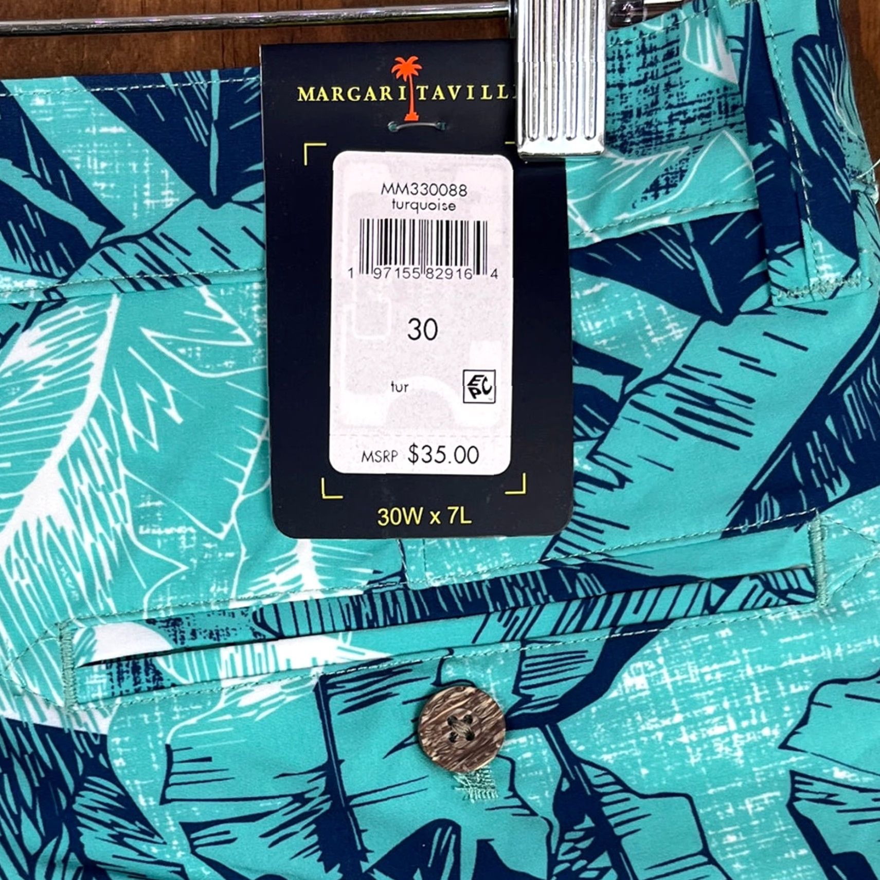 Vintage Margaritaville Mens Shorts Turquoise UPF 30+ Quick Dry 4 Way Stretch (S) 30 Bermuda Casual Beach Size US 30 / EU 46 - 6 Thumbnail