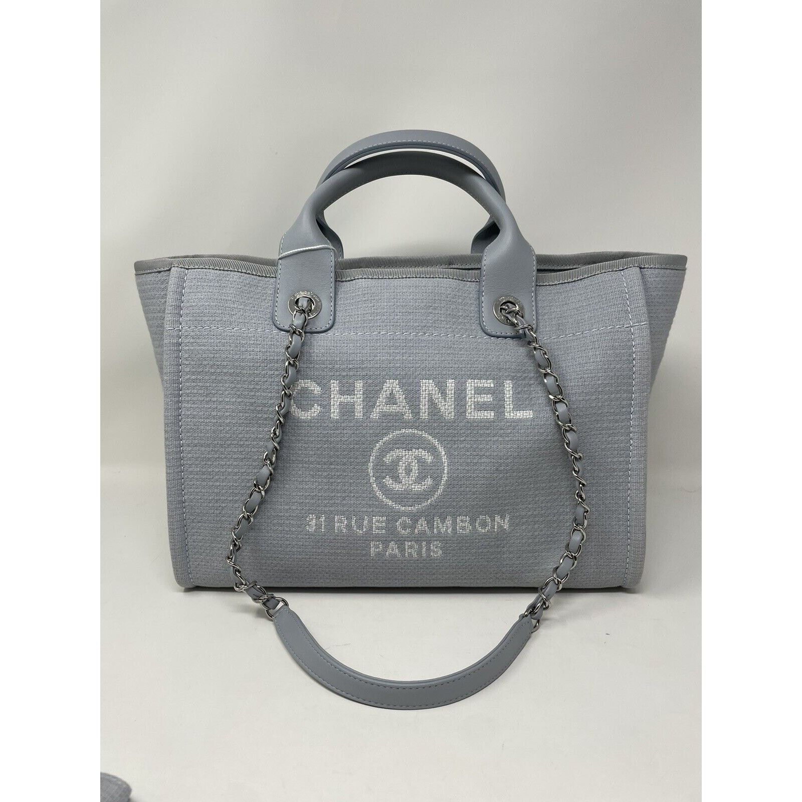 Chanel 22S CHANEL Deauville Small Grey Blue mixed Fibers Tote Bag Size ONE SIZE - 2 Thumbnail