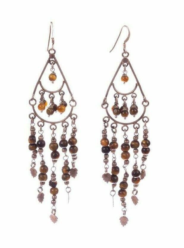 Designer Sterling Silver Tiger Eye Chandelier Dangle Earrings Size ONE SIZE - 1 Thumbnail