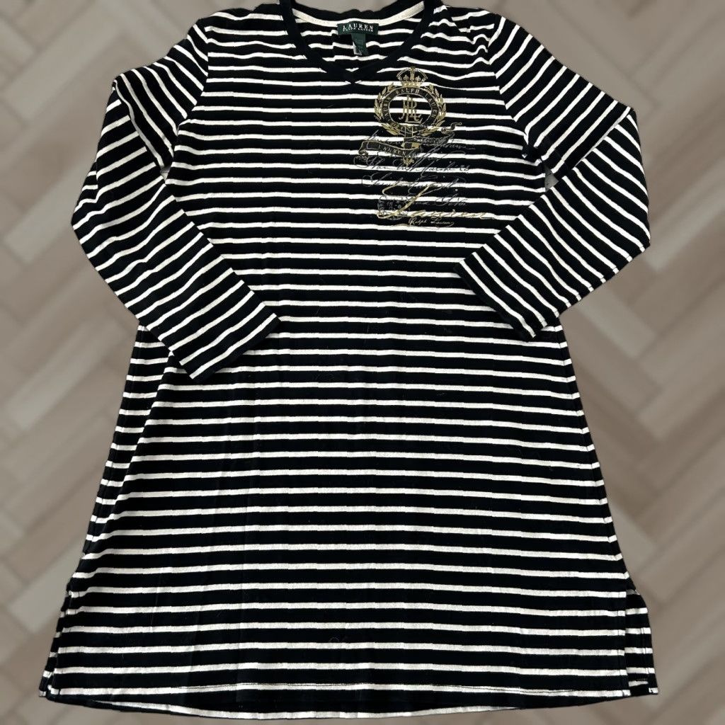Ralph Lauren Lauren Ralph Lauren Long Sleeve Striped T Shirt Dress Women's M Black Size M / US 6-8 / IT 42-44 - 1 Thumbnail