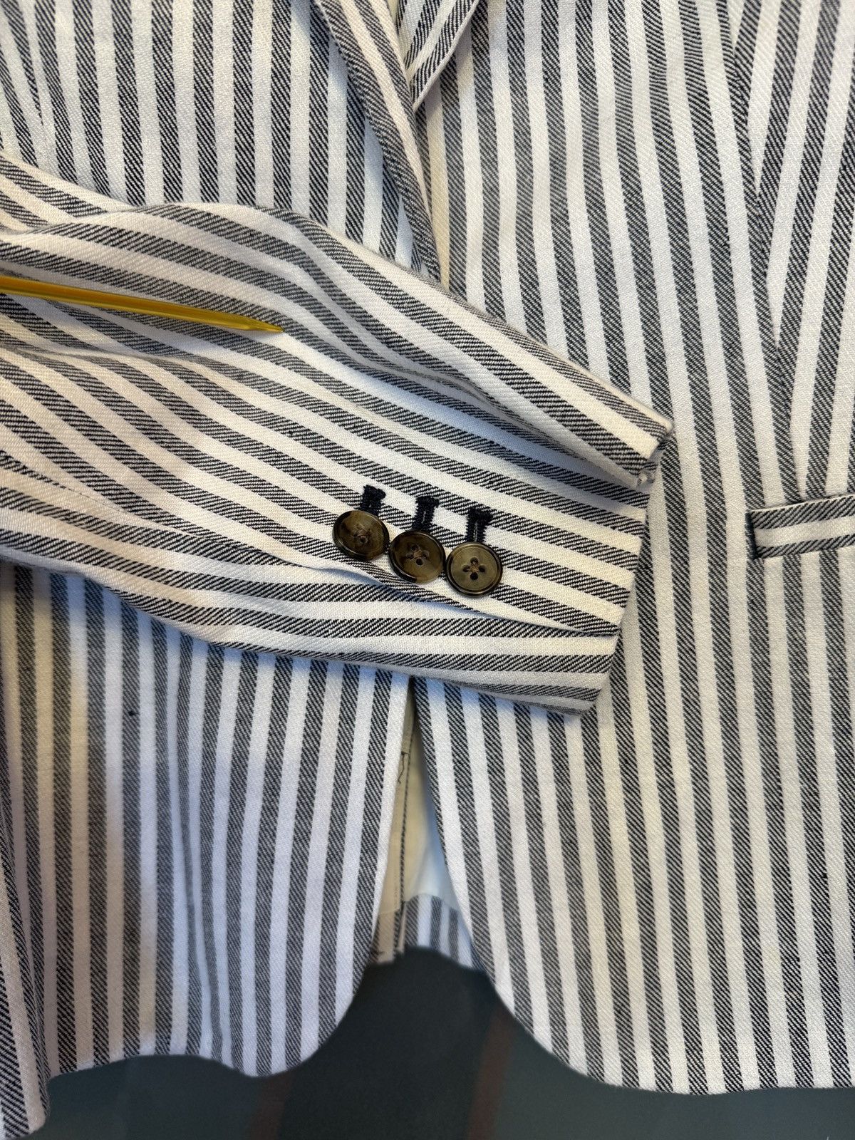 Banana Republic Banana Republic Navy White Pinstripe Linen Cotton Blazer Size S / US 4 / IT 40 - 3 Thumbnail