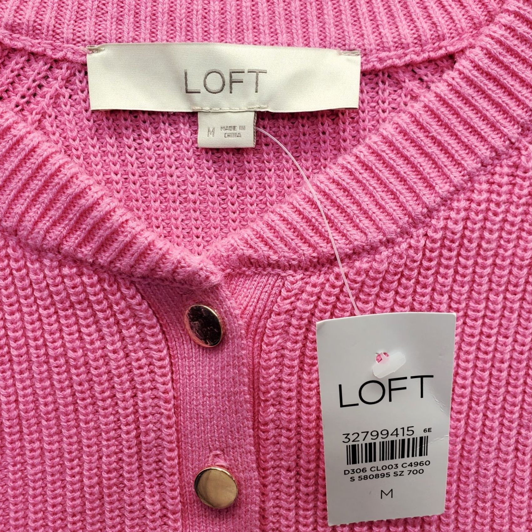 Loft LOFT Womens Pink Henley Sweater Waffle Knit Ribbed Cuff Hem 1/2 Button Size M Regular Knit Pullover Shirt/ Sweater Size M / US 6-8 / IT 42-44 - 5 Thumbnail