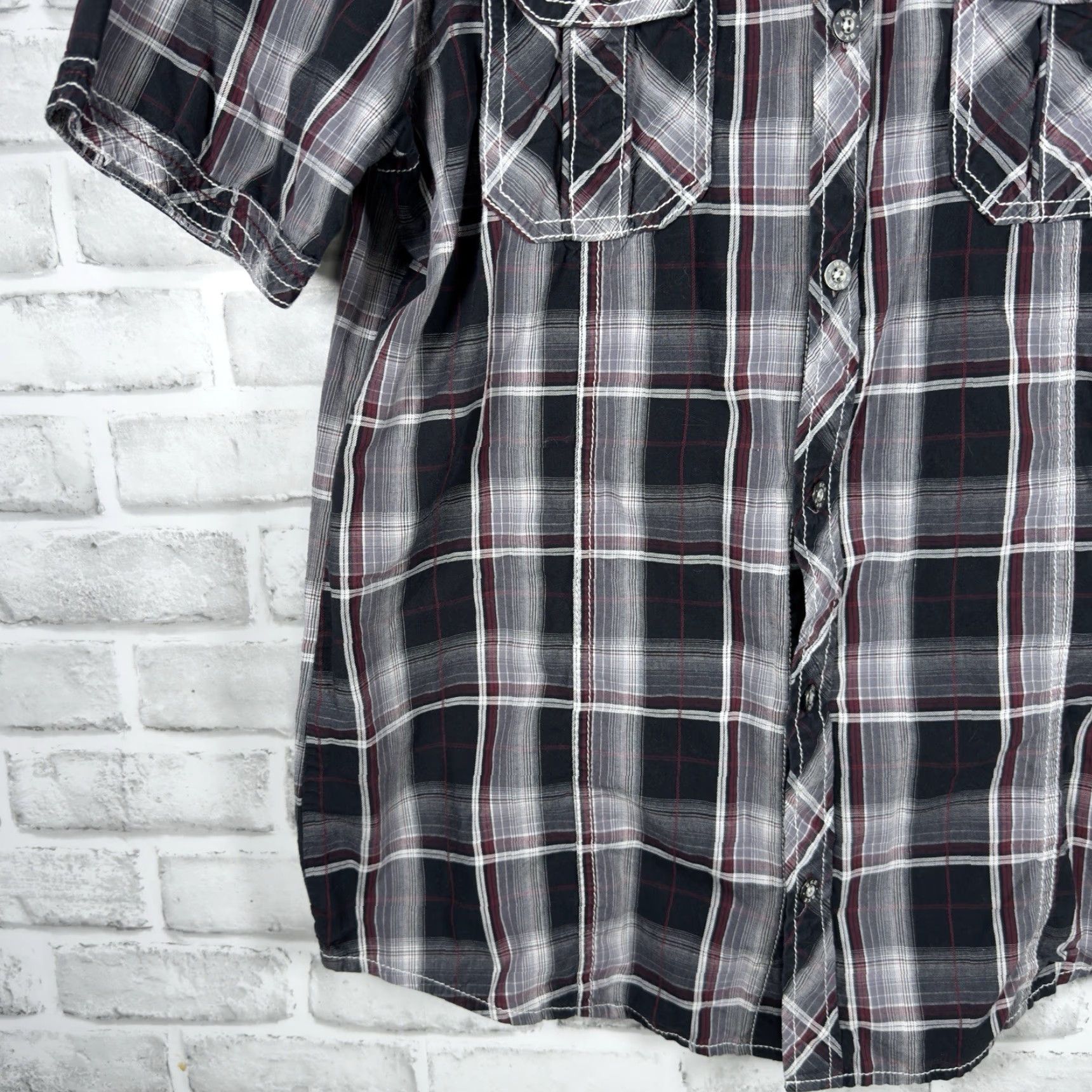 BKE BKE Plaid Short Sleeve Button-Down Shirt XL Men Multicolor Pattern Size US 36 / EU 52 - 3 Thumbnail