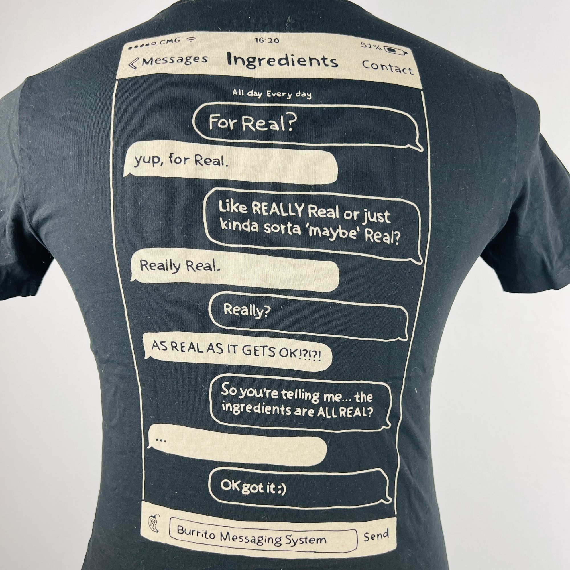 Other Chipotle Really Real Ingredients Text Message Small T-Shirt Size US S / EU 44-46 / 1 - 4 Thumbnail