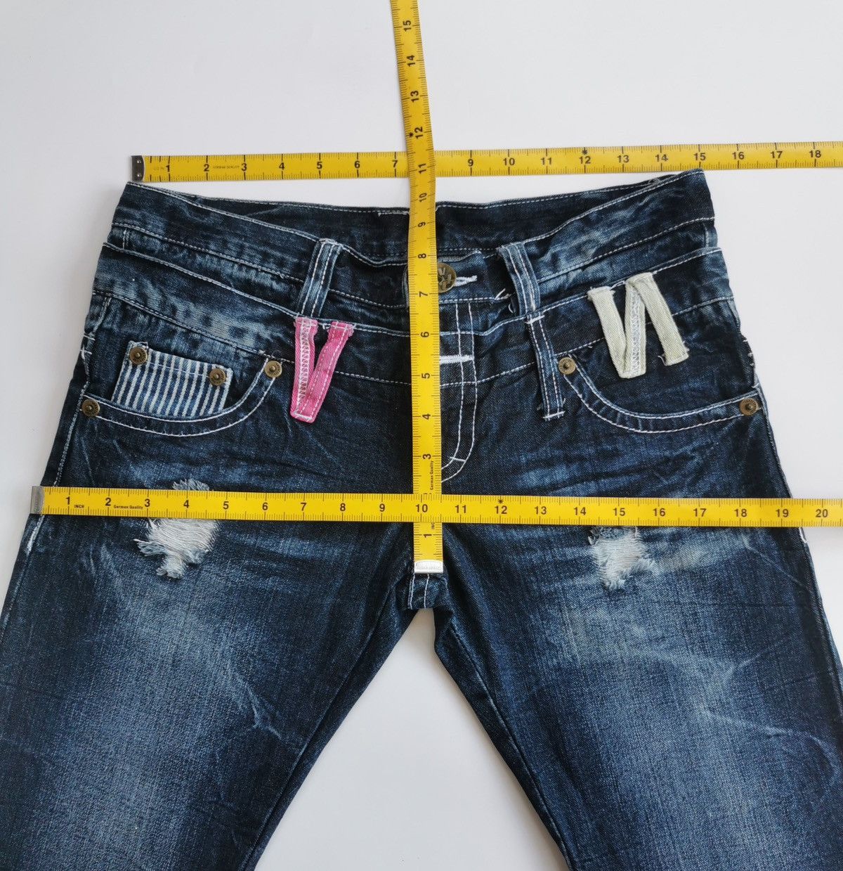 Japanese Brand Love Peace Double Waist Denim Jeans Size 30" / US 8 / IT 44 - 9 Thumbnail