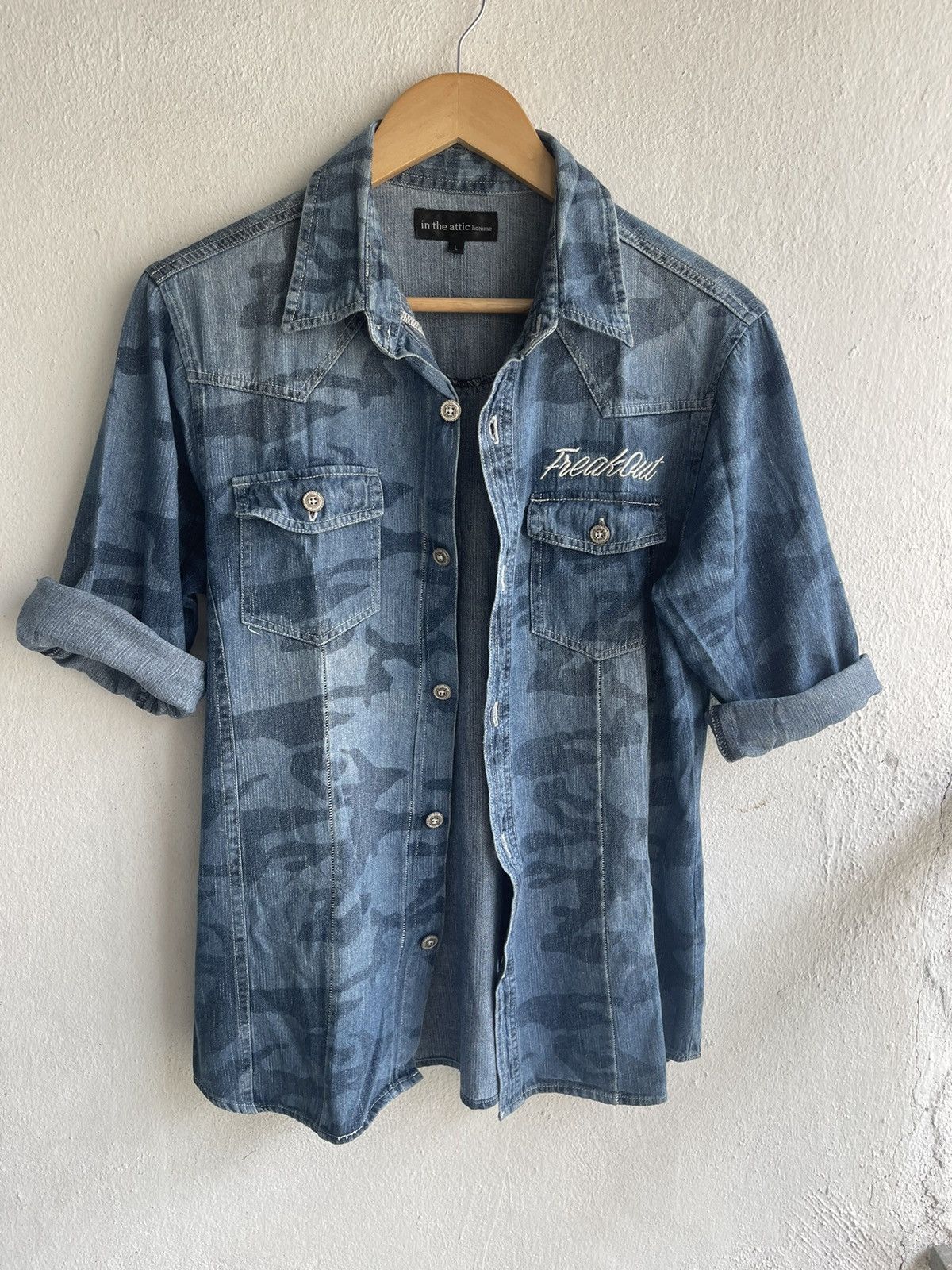 Hysteric Glamour × In The Attic × Japanese Brand Punk🔥In the Attic Homme Camouflage Denim Button up Shirt Size US M / EU 48-50 / 2 - 1 Thumbnail