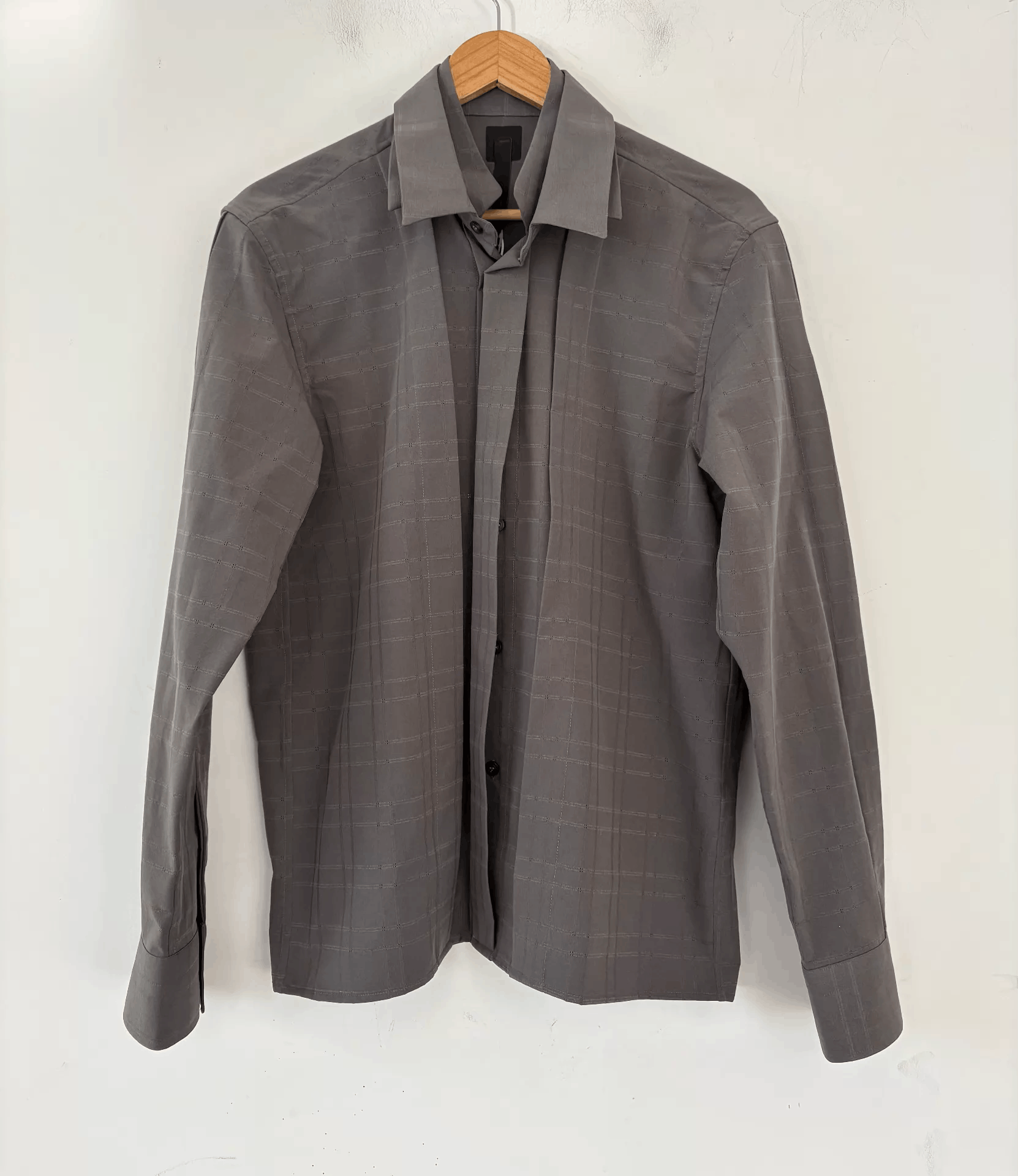 _J.L-A.L_ JLAL Men's Grey Checkered Pleated Long Sleeve Shirt Ｑ21 Size US M / EU 48-50 / 2 - 1 Thumbnail