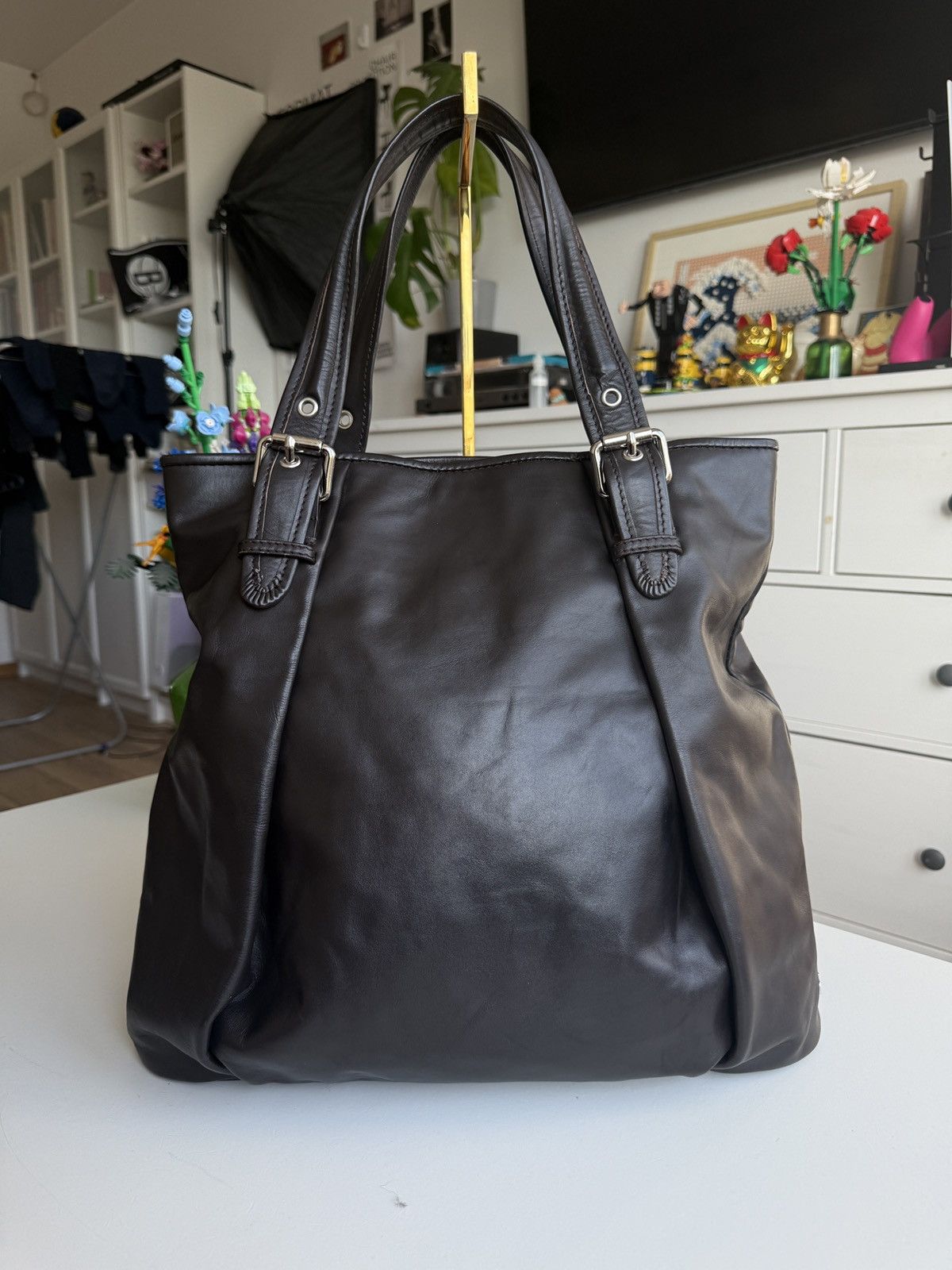 Vintage y2k Miu Miu side logo leather tote bag archive luxury