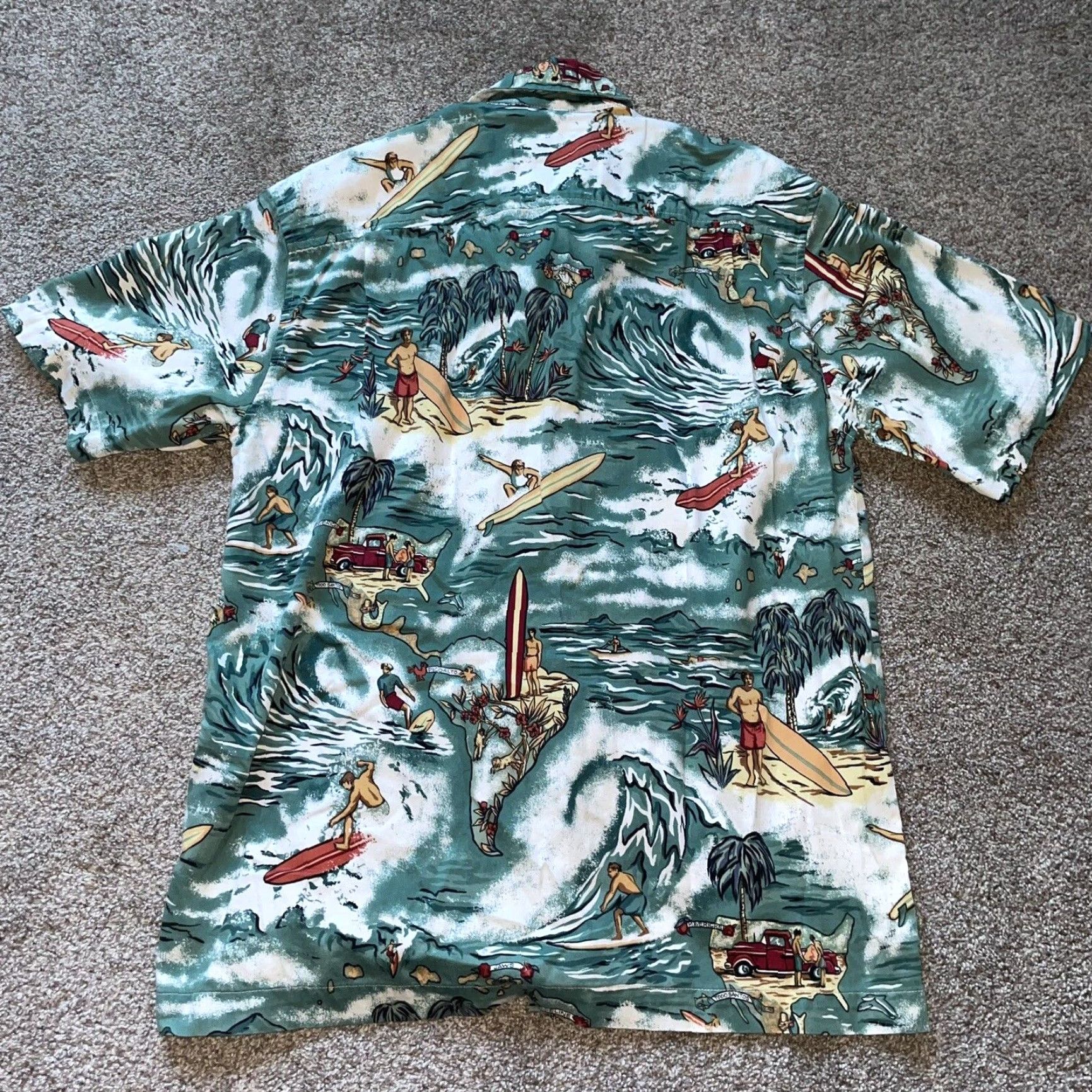 Vintage VINTAGE Toes on The Nose Hawaiian Shirt Teal Short Sleeve Men S Button-Up Teal Hawaiian Print Shirt Mens Small Size US S / EU 44-46 / 1 - 5 Thumbnail