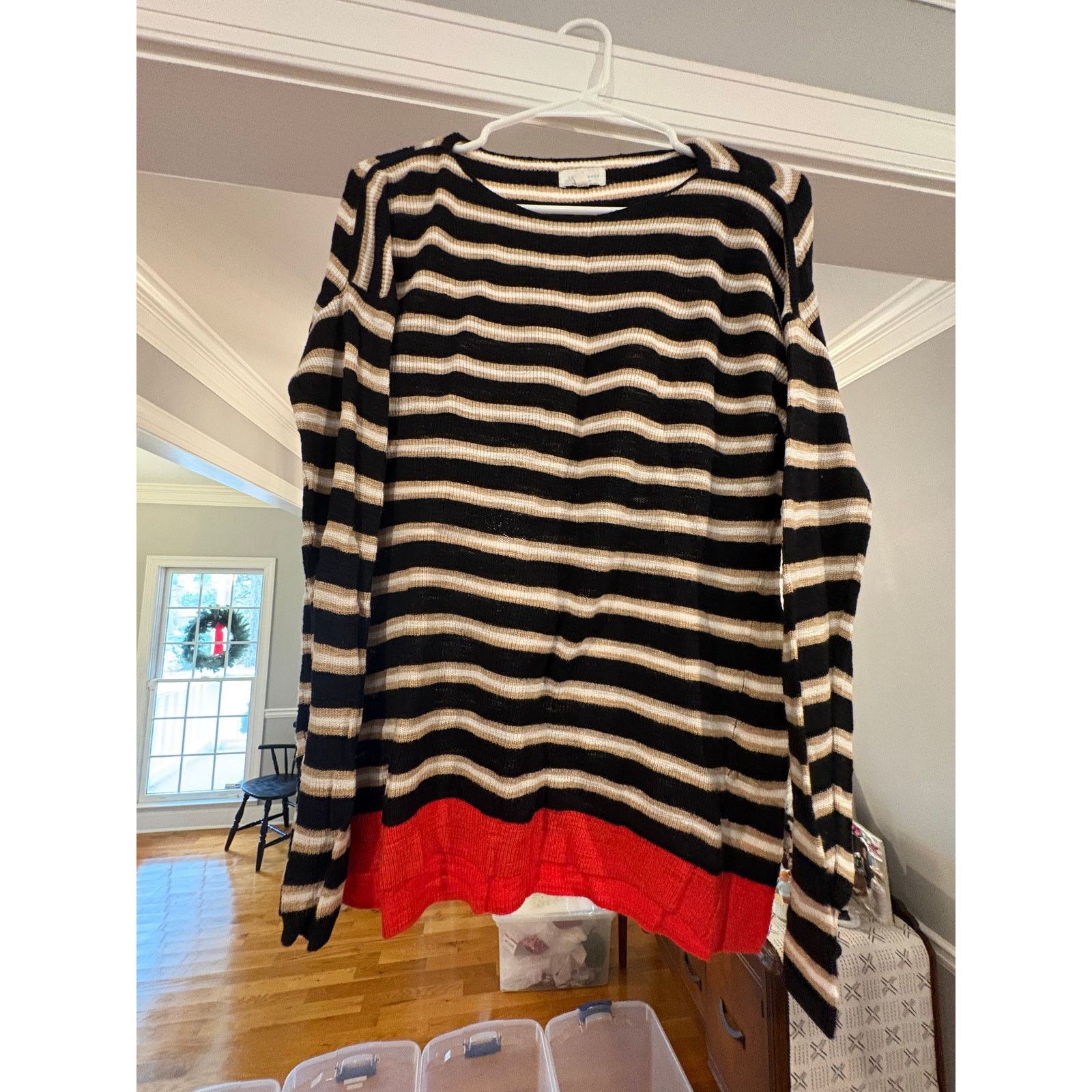 Lou & Grey Lou & Grey Women’s Small Striped Sweater Black Tan Red Hem Size S / US 4 / IT 40 - 2 Thumbnail