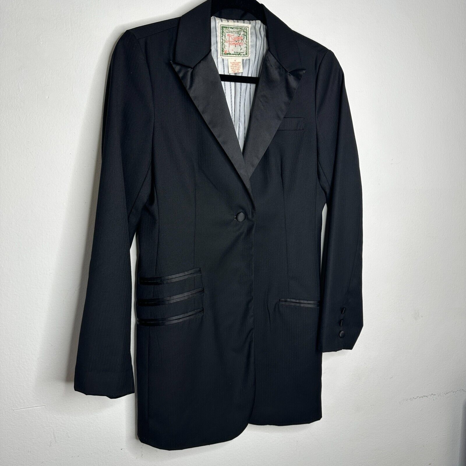 Other Flying Tomato Black Long Tuxedo Blazer Satin Trim M Size M / US 6-8 / IT 42-44 - 2 Thumbnail