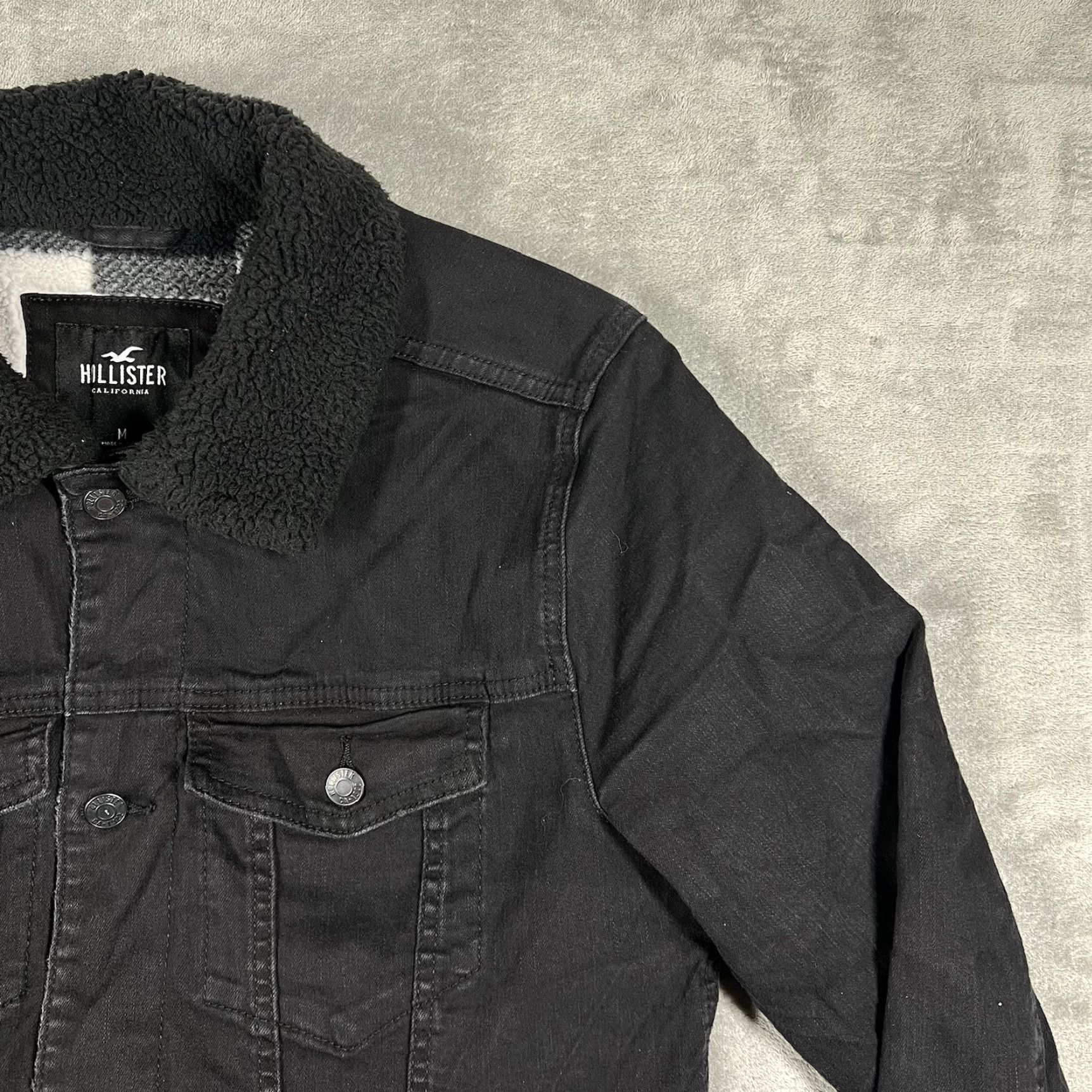 Hollister Epic Flex Jacket Denim Black Sherpa-Lined Men's M