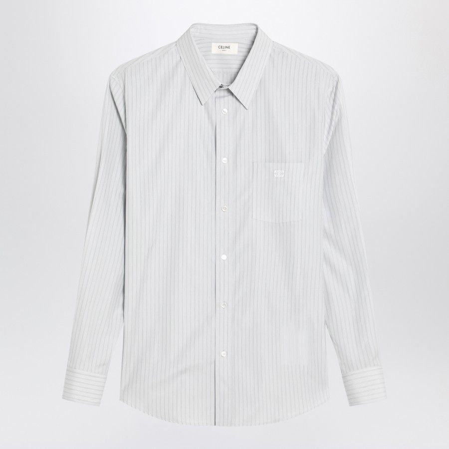 Celine o1d2blof0226 Cotton Striped Shirt in White Size US M / EU 48-50 / 2 - 1 Thumbnail