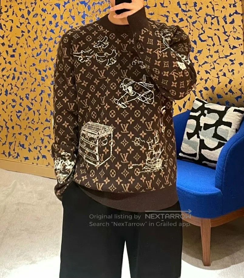 Louis Vuitton LV Brown Graffiti Knit Sweater in XL. Size US XL / EU 56 / 4 - 9 Thumbnail