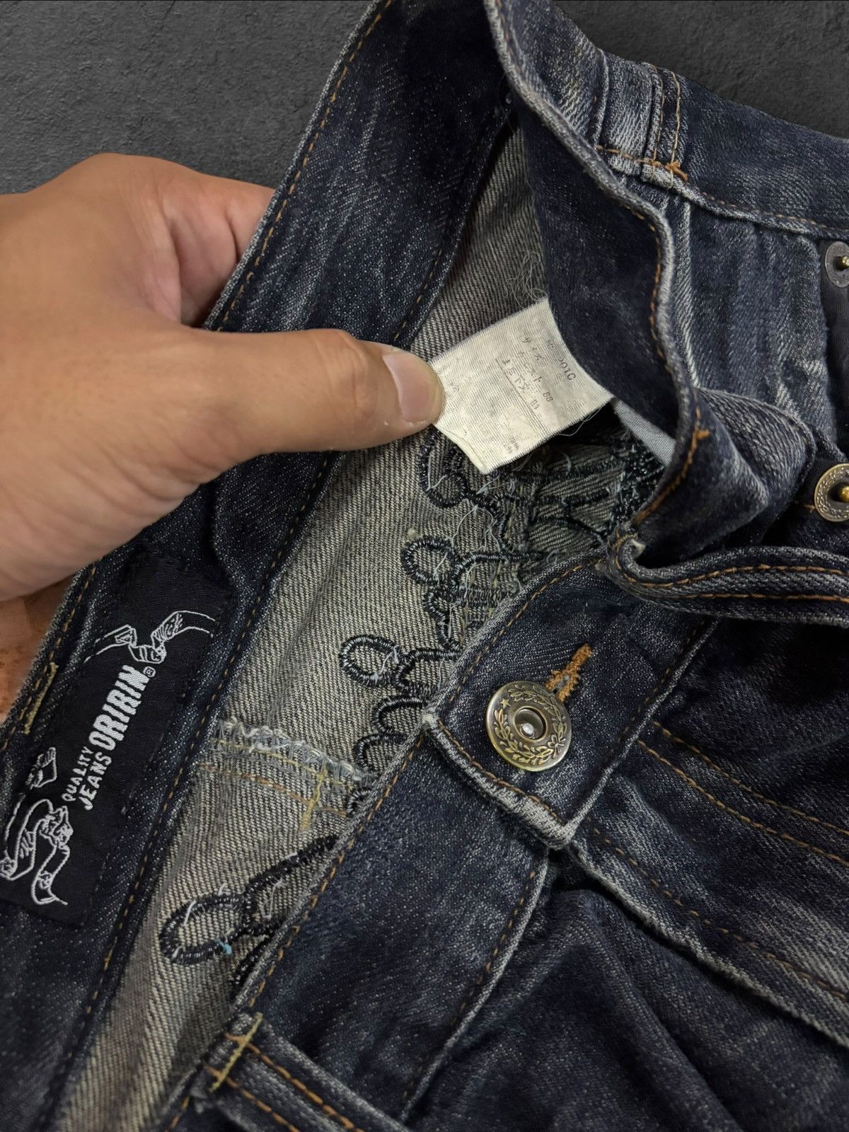 If Six Was Nine Grunge Japan Oririn Diamond Studded Embroidery Distress Jean Size US 32 / EU 48 - 7 Thumbnail