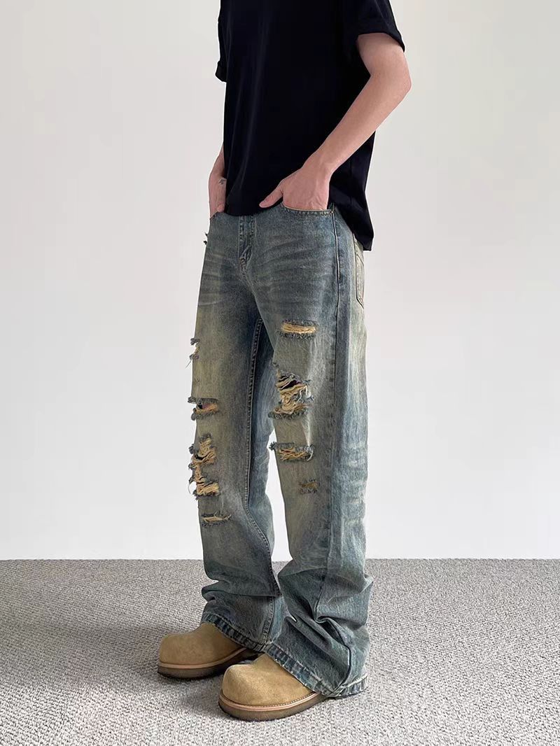 Japanese Brand × Jean Vintage high street yellow clay ripped straight leg jeans Size US 32 / EU 48 - 2 Thumbnail