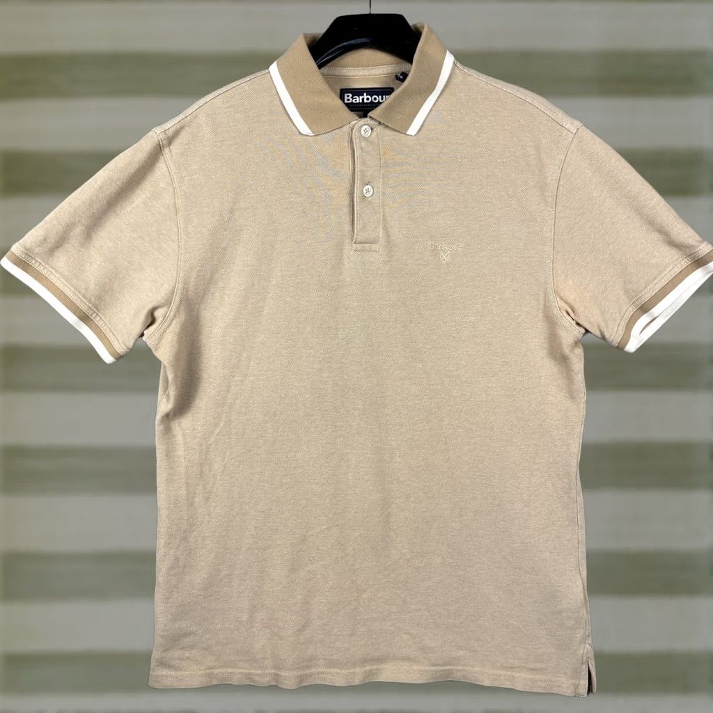 Barbour Barbour Polo Shirt Women Medium Sand Stripe Cotton Short Sleeve Collared Beigepreppy Classic Sports Size M / US 6-8 / IT 42-44 - 1 Thumbnail