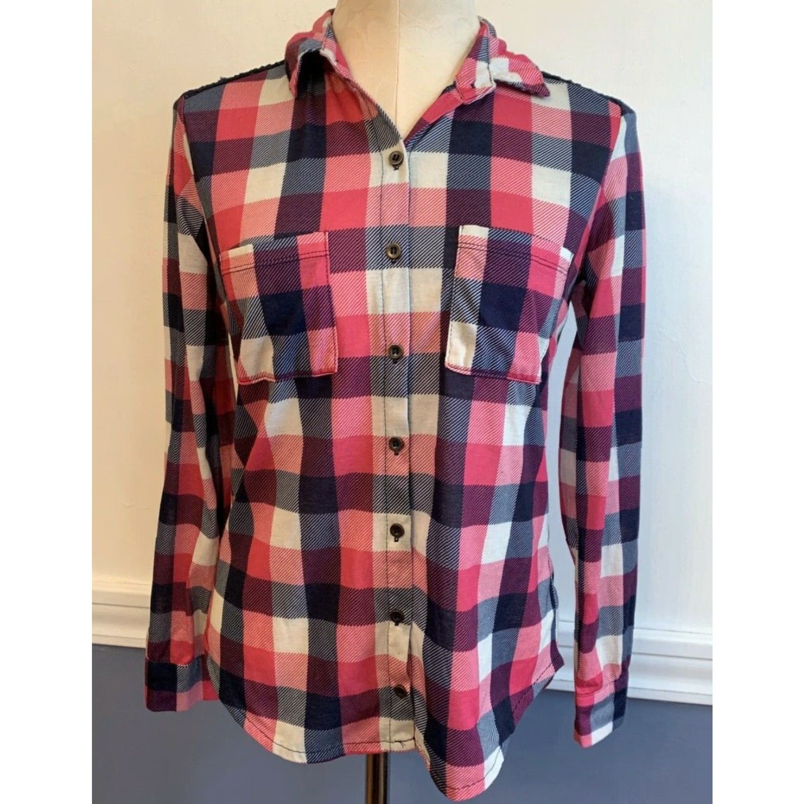 Vintage VINTAGE Polly & Esther Junior Women's Casual Plaid Button-Down Lace Back Shirt Image: Pink Size S / US 4 / IT 40 - 2 Thumbnail
