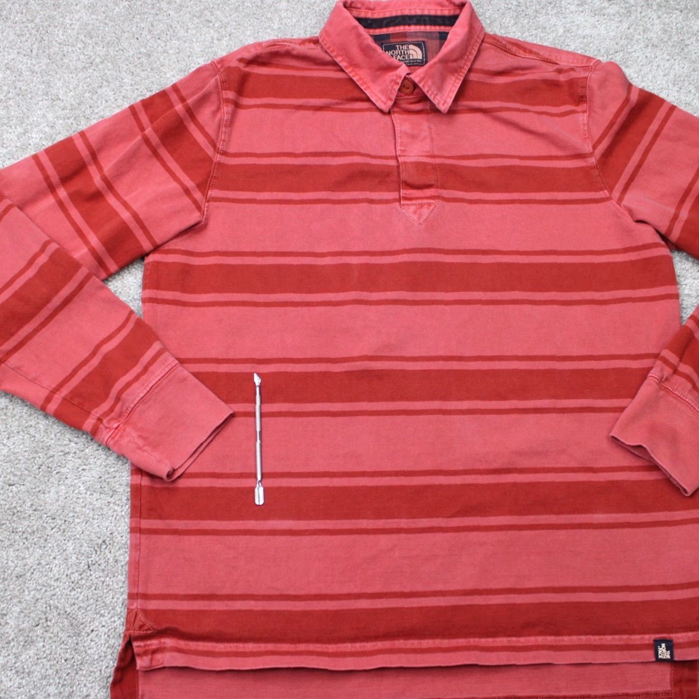 The North Face The North Face Polo Shirt Mens Medium Red Striped Cotton Long Sleeve Button Pullover Size US M / EU 48-50 / 2 - 4 Thumbnail