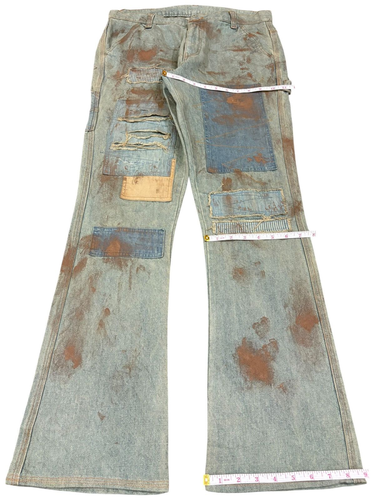 Japanese Brand Vintage Japanese Rusty Painted Patch Flare Jeans Size US 33 - 14 Thumbnail