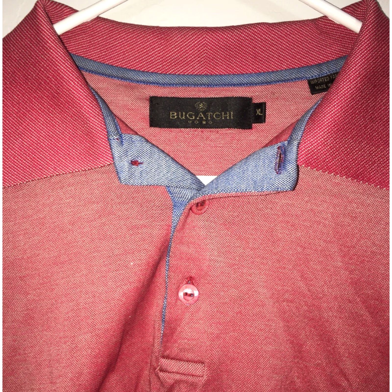 BUGATCHI Bugatchi Vomo Red Polo Blue Accents Mens XL 100% Mercerise Cotton Solid Short Sleeve Collared Classic Regular Polo Size US XL / EU 56 / 4 - 4 Thumbnail