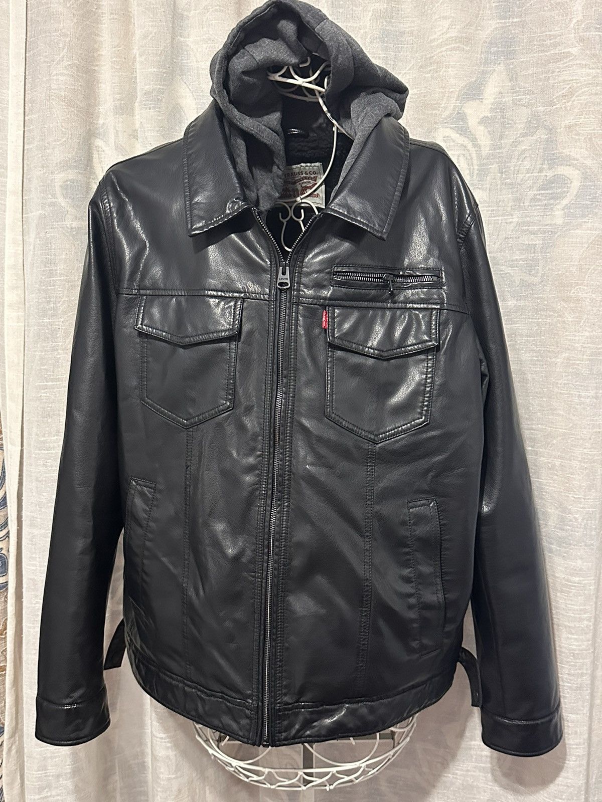 Levis leather jacket with hood hotsell