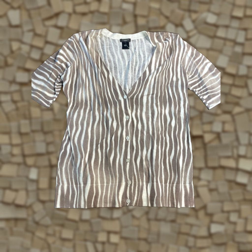 Ann Taylor Ann Taylor Sweater Cardigan Women's Medium White Zebra Animal Print, 100% Cotton, Long Sleeve, Tan White, Zebra Pattern, Regular Fit, Women, Size M Size M / US 6-8 / IT 42-44 - 1 Thumbnail