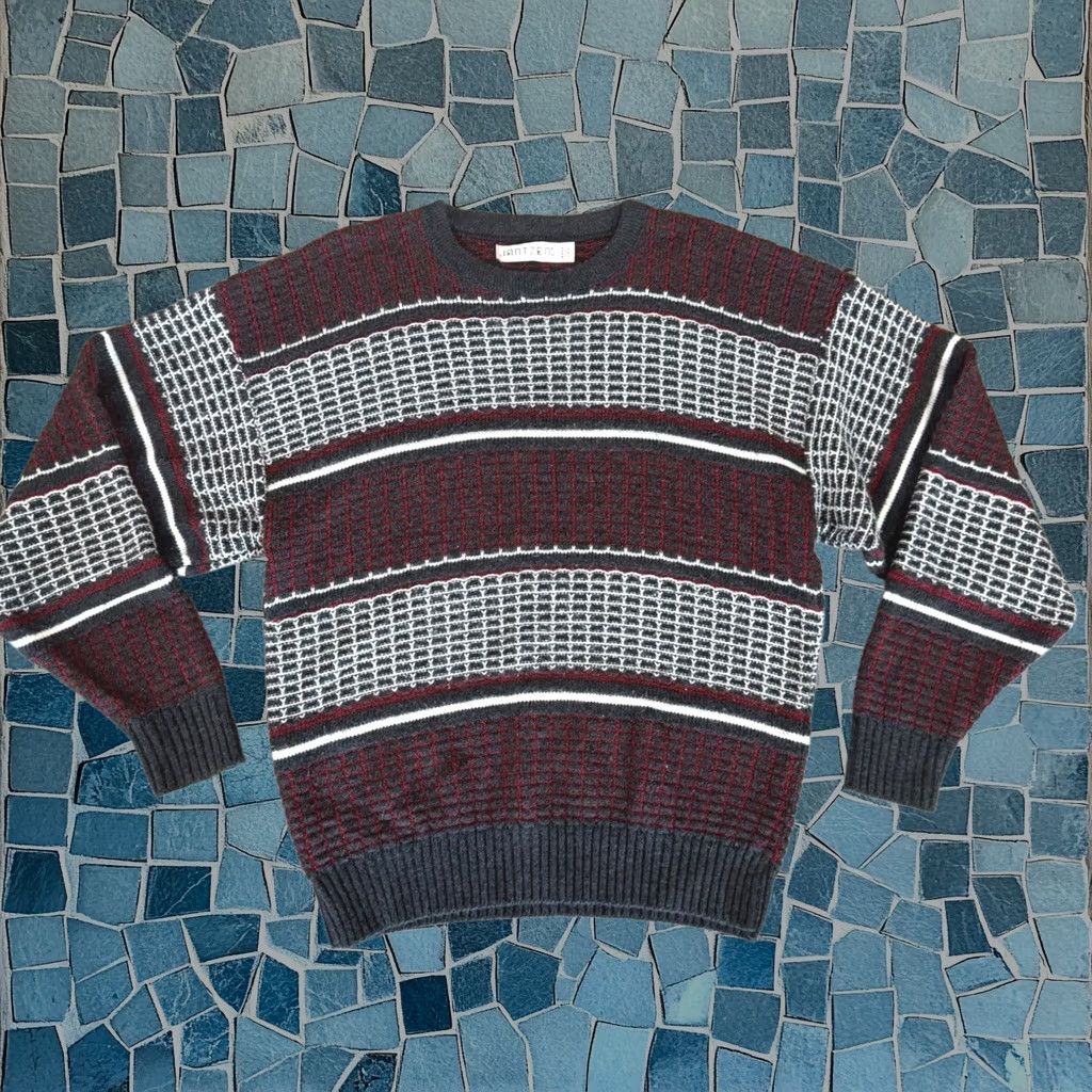 Vintage Jantzen Sweater Mens 1XL Grey Red Striped Crewneck Pullover Made In Usa, Men's