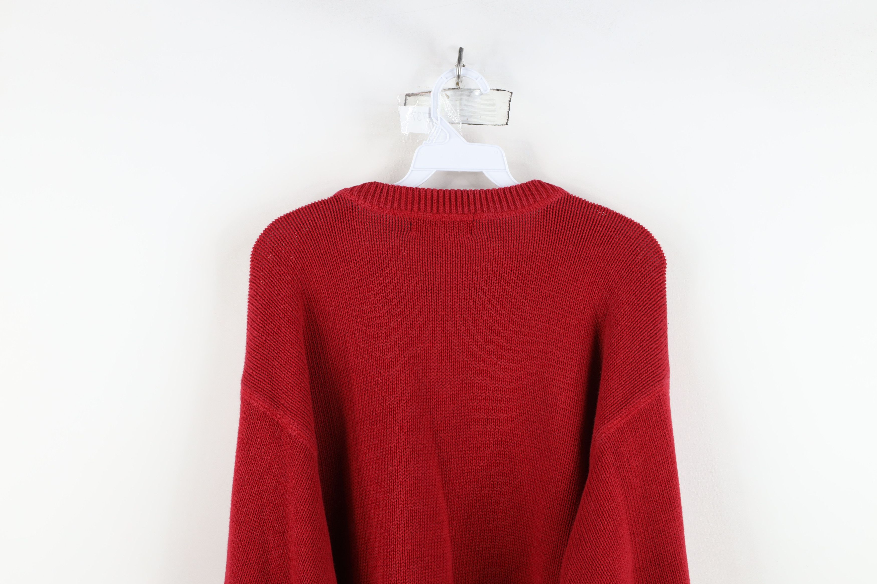 Vintage Vintage 90s Streetwear Blank Cotton Ribbed Knit Sweater Red Size US L / EU 52-54 / 3 - 8 Thumbnail