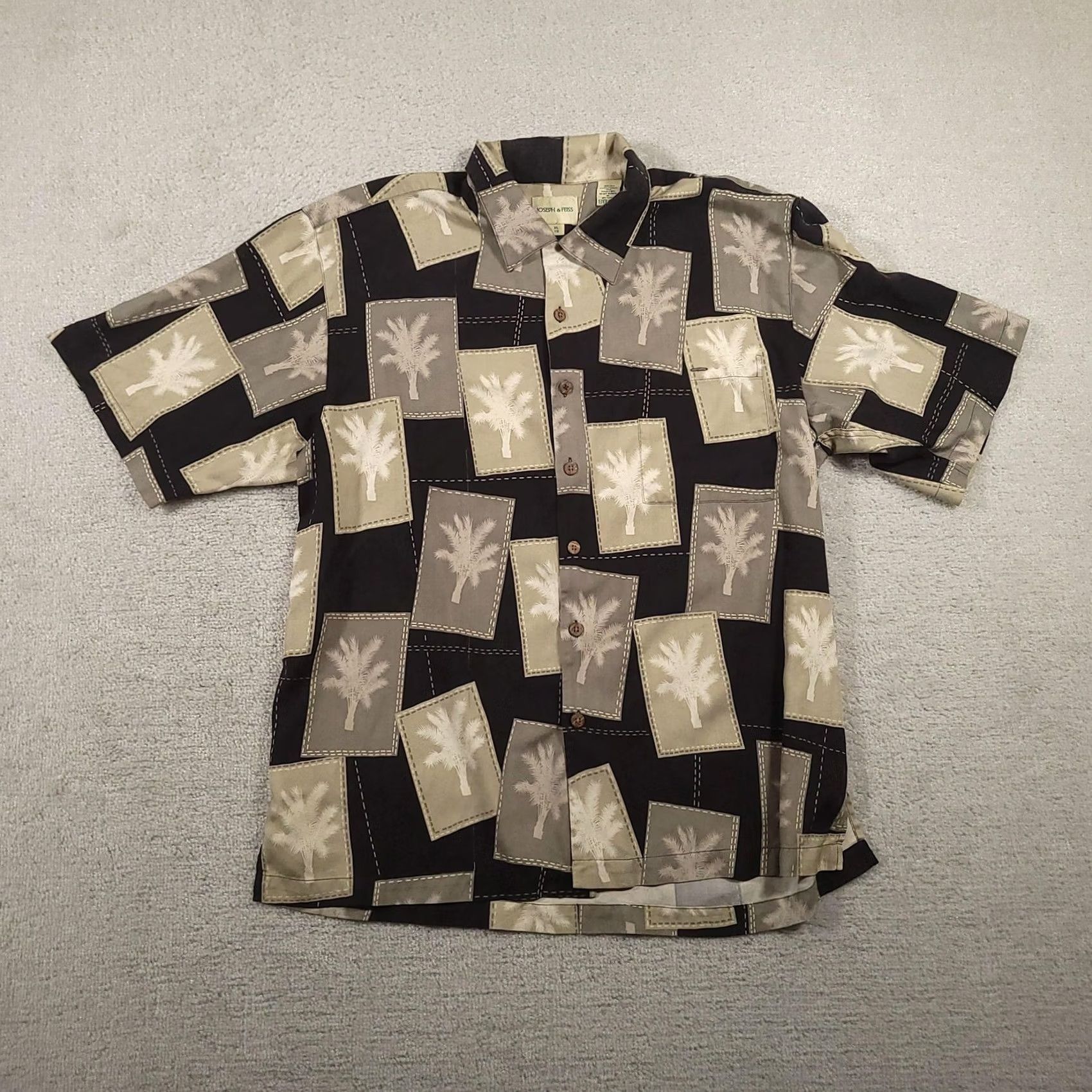 Joseph VINTAGE Joseph & Feiss Shirt Mens XL Black Gray Silk Palm Tree Hawaiian Camp Button Up Size US XL / EU 56 / 4 - 2 Thumbnail