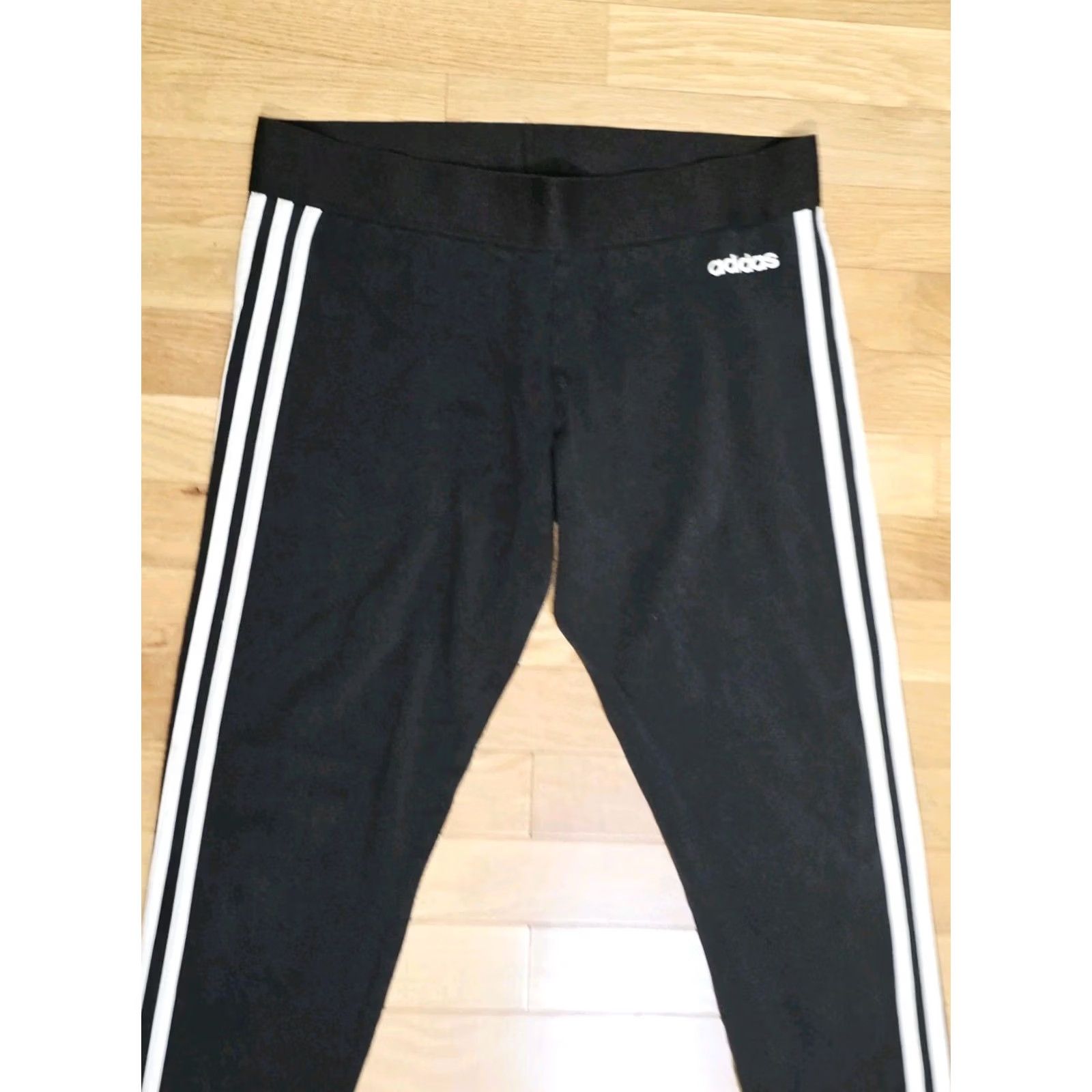 Adidas VINTAGE? No — Adidas Essentials Leggings Women L Black White Activewear Elastic Waist Ankle Stretch Breathable Logo 3 Stripes Slimming Daywear Women Size 36" / US 14 / IT 50 - 7 Thumbnail