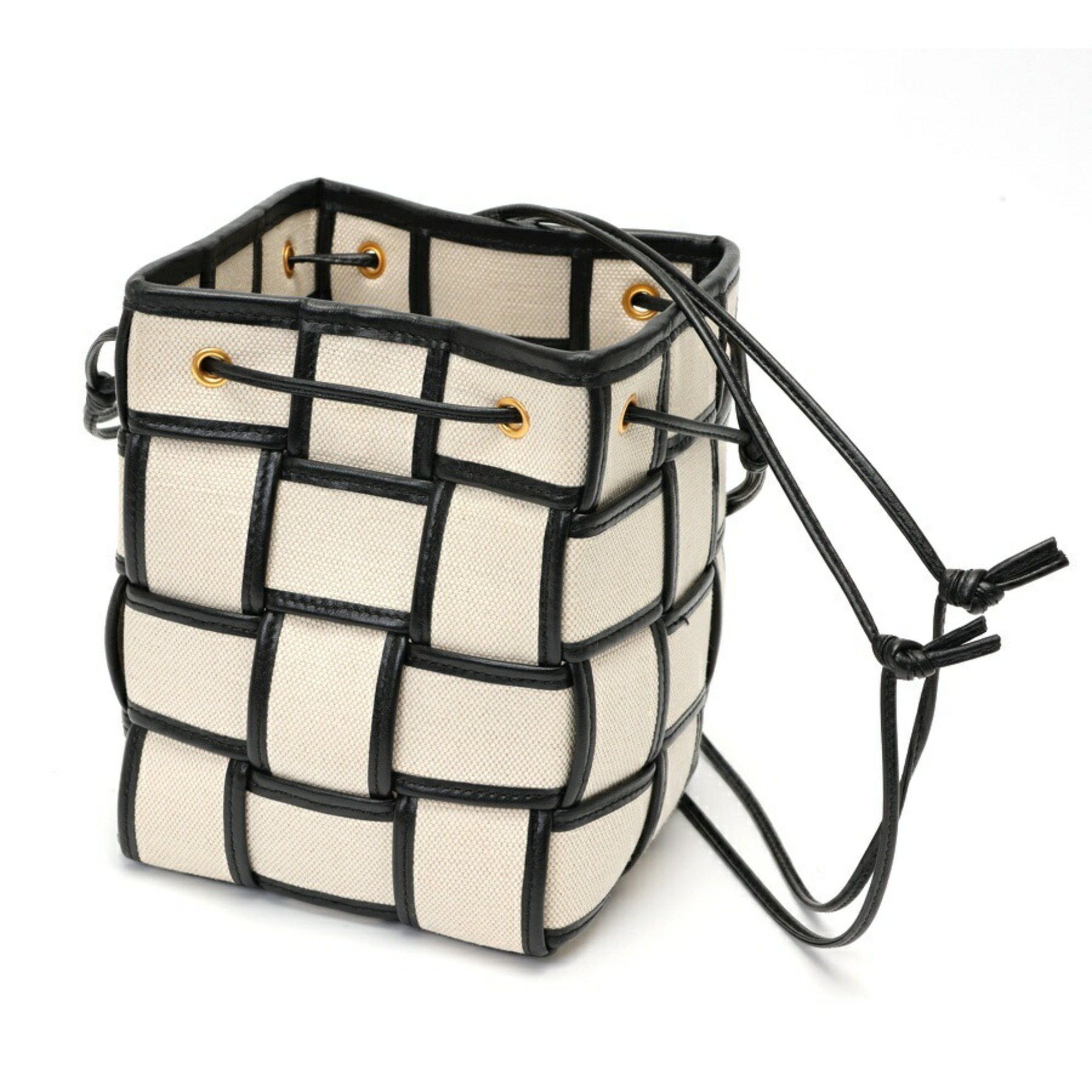 Bottega Veneta Small Cassette Crossbody Bucket Bag 680218 Intrecciato Canvas Leather S-157820 in Black, Women's