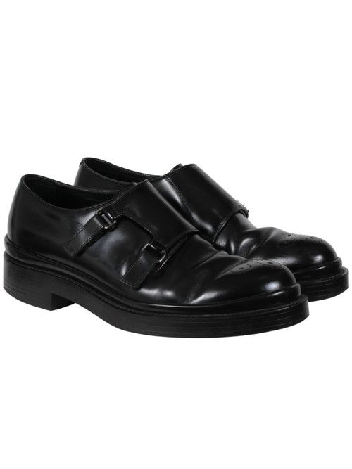 Prada Double Monk Straps Medallion Toe Black - 02621 Size US 9.5 / EU 42-43 - 1 Thumbnail