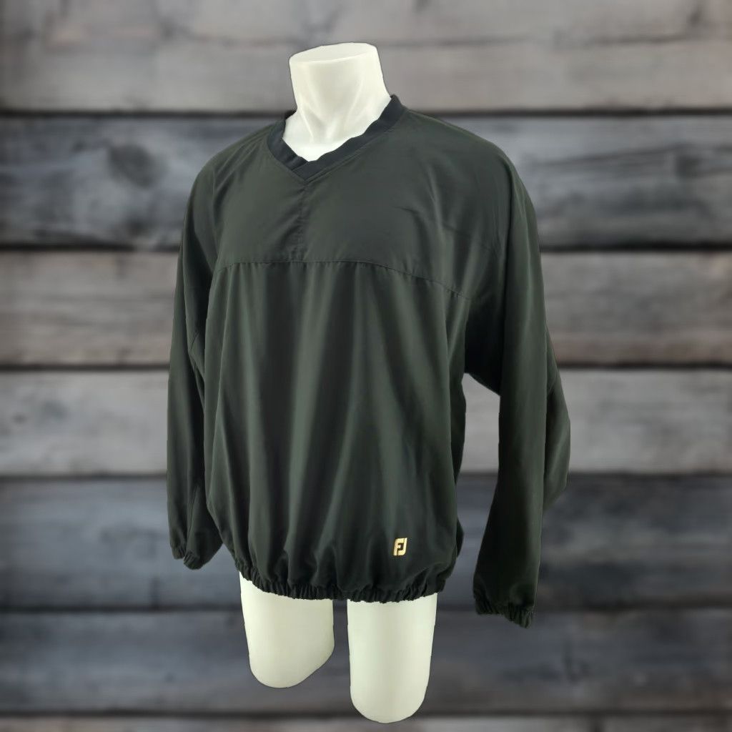 Footjoy FootJoy Mens Black Pullover Wind Golf Jacket Large Athletics Baseball V Neck Shirt Jacket Windbreaker Mens Black L Polyester Solid 90s Event Size US L / EU 52-54 / 3 - 1 Thumbnail