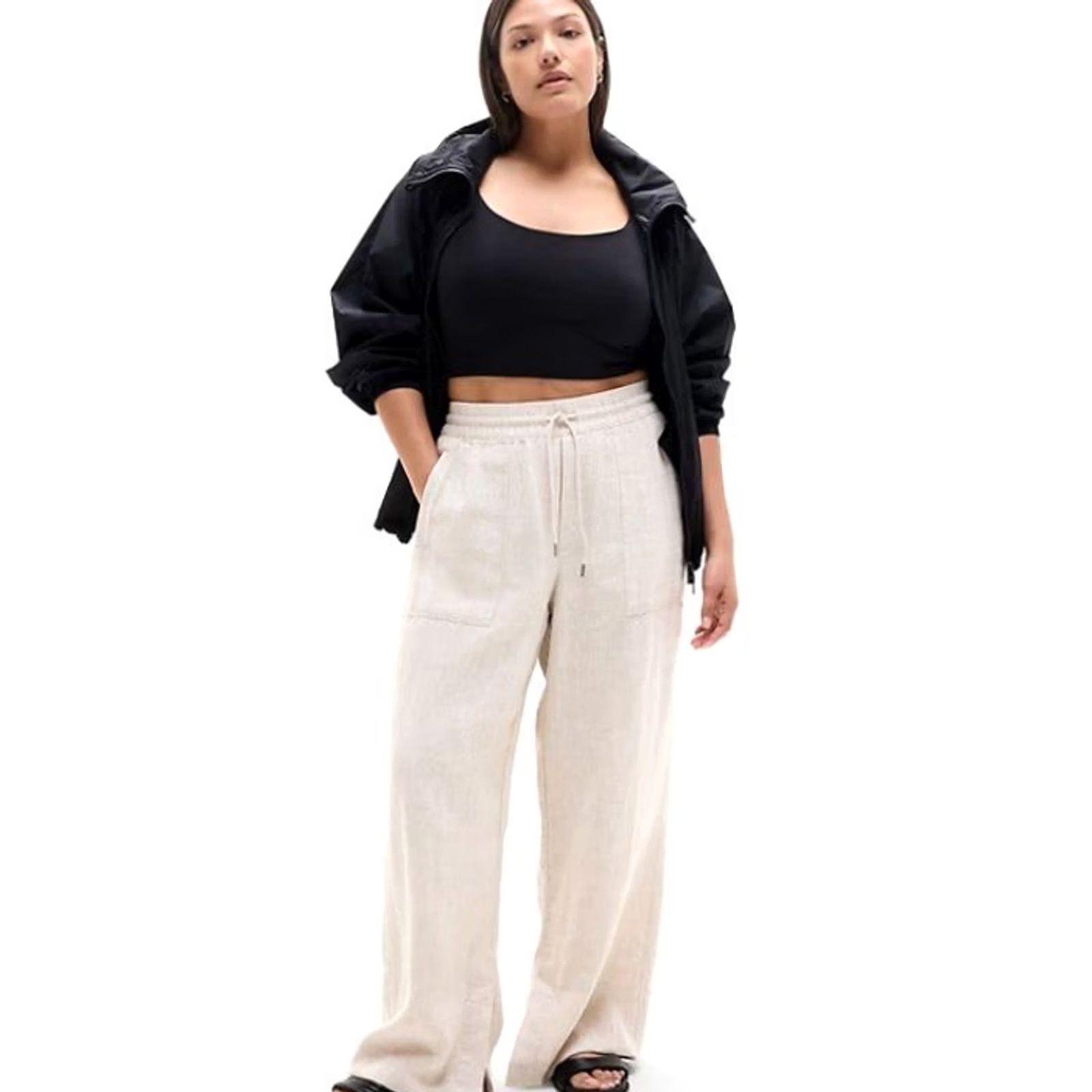 Athleta ATHLETA Retreat Linen High Rise Wide Leg Pants Elastic Waist Beige Womens 3X Size 40" / US 18 - 8 Thumbnail