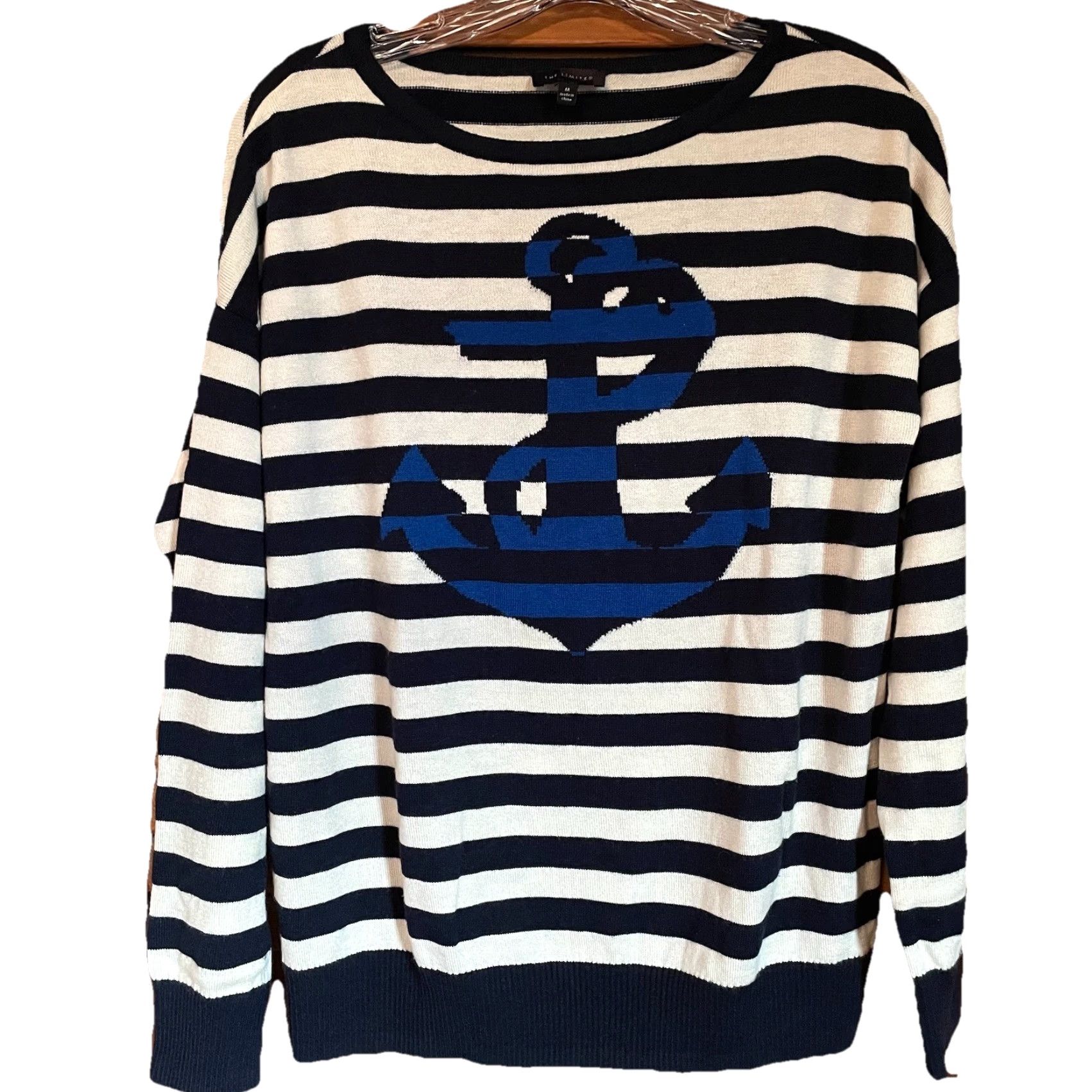 Vintage The Limited Sweater Women’s Sz M Striped Nautical Navy Blue Anchor Pullover Soft Size M / US 6-8 / IT 42-44 - 2 Thumbnail
