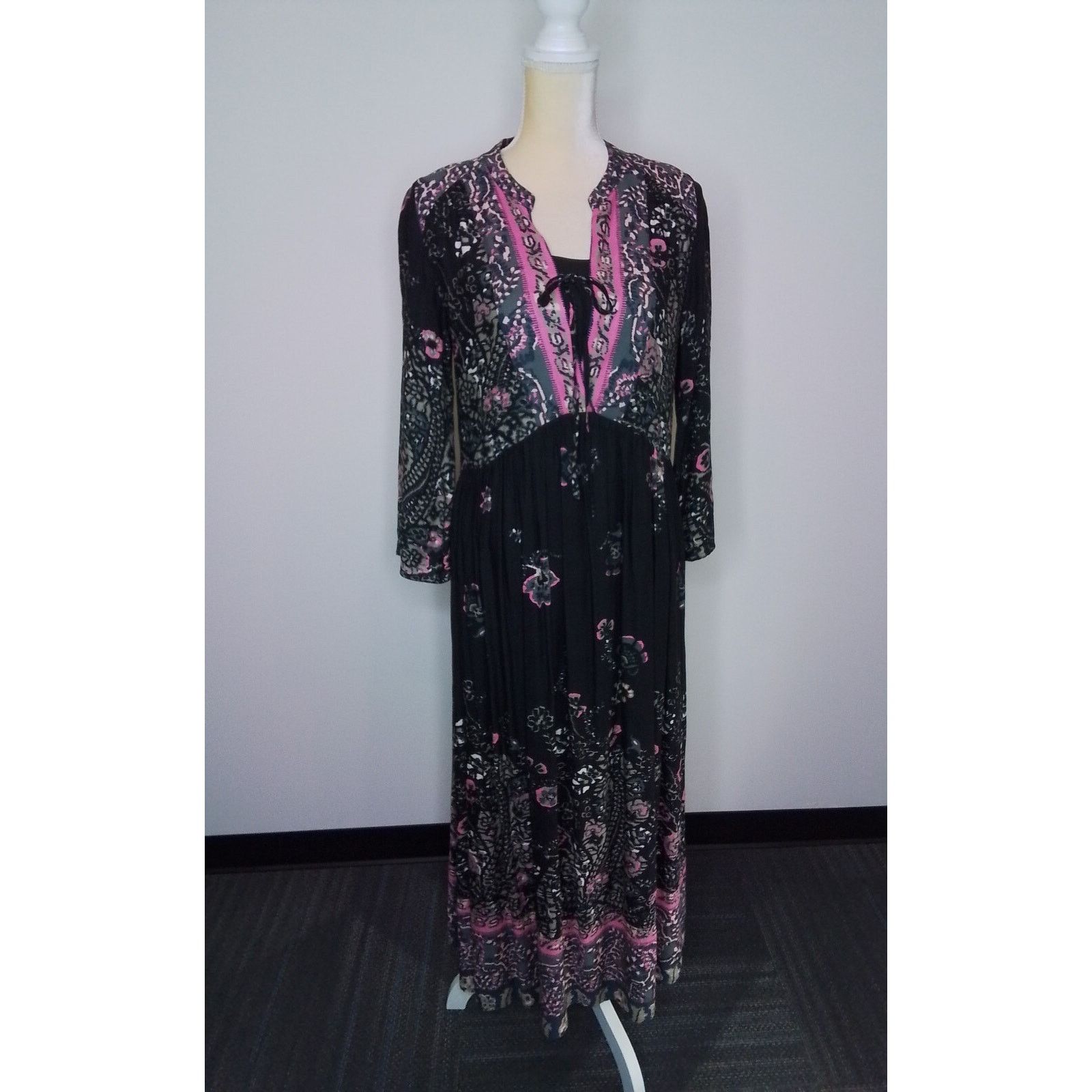Free People Free People Dress Women's XS Long Sleeve Maxi Black Print Size XS / US 0-2 / IT 36-38 - 2 Thumbnail