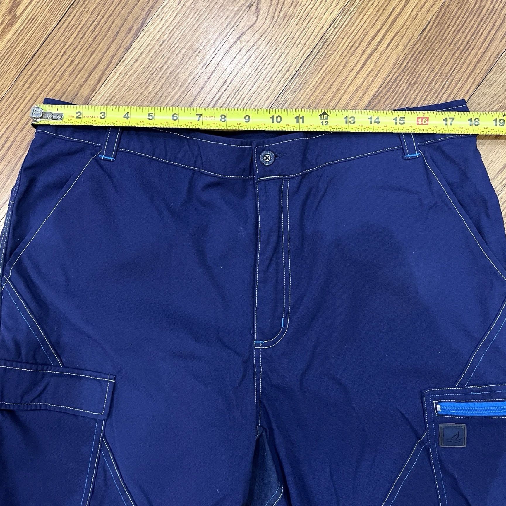 Sperry Sperry Top-Sider Men Board Shorts L Navy Blue Solid Pocket Back Pocket Swim Trunks Beach 90s? Size US 33 - 6 Thumbnail