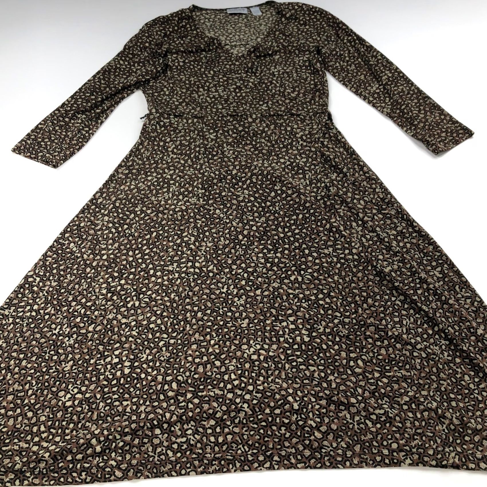 Vintage Chico's Travelers A-Line Faux Wrap Midi Dress Animal Print Brown Women's Slinky 1 V-Neck Long Sleeve Casual Travel Size XS / US 0-2 / IT 36-38 - 5 Thumbnail