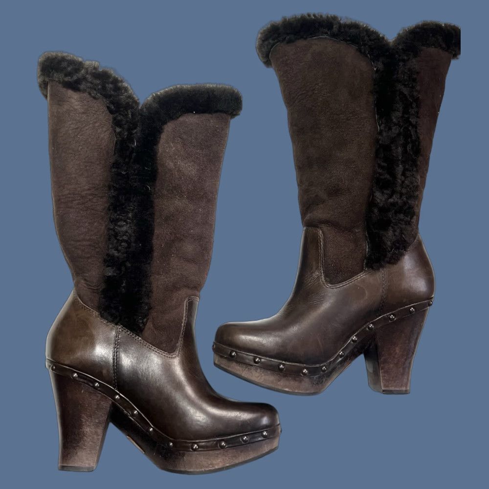 Frye Frye Boots Women 7B Brown Leather Shearling Sheepskin Buckle Ella Winter Size US 7 / IT 37 - 1 Thumbnail