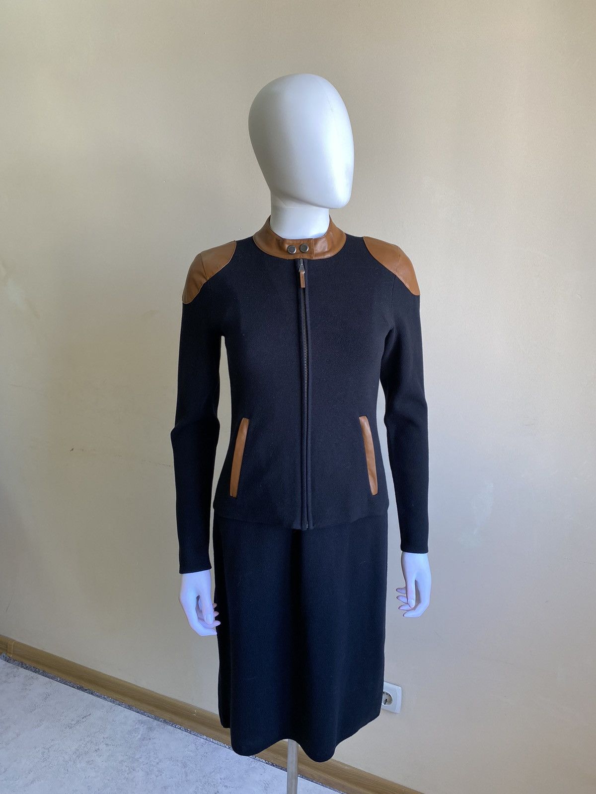 Lauren Ralph Lauren Lauren Ralph Lauren Knit Leather Patch Jacket & Dress Set Size S / US 4 / IT 40 - 2 Thumbnail