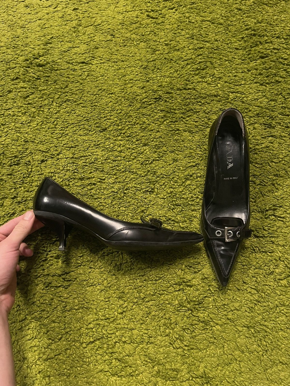 Italian Designers Prada 2000S Archive Vintage Real Leather Heel Shoes Pumps in Black, Women's (Size 7)