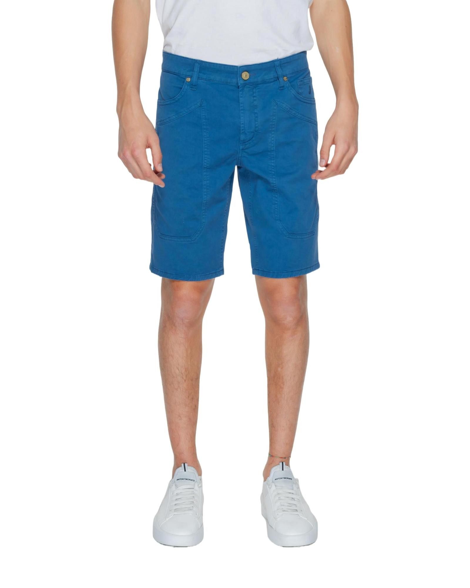 image of Jeckerson Plain Cotton Shorts With Front And Back Pockets in Light Blue, Men's (Size 33)