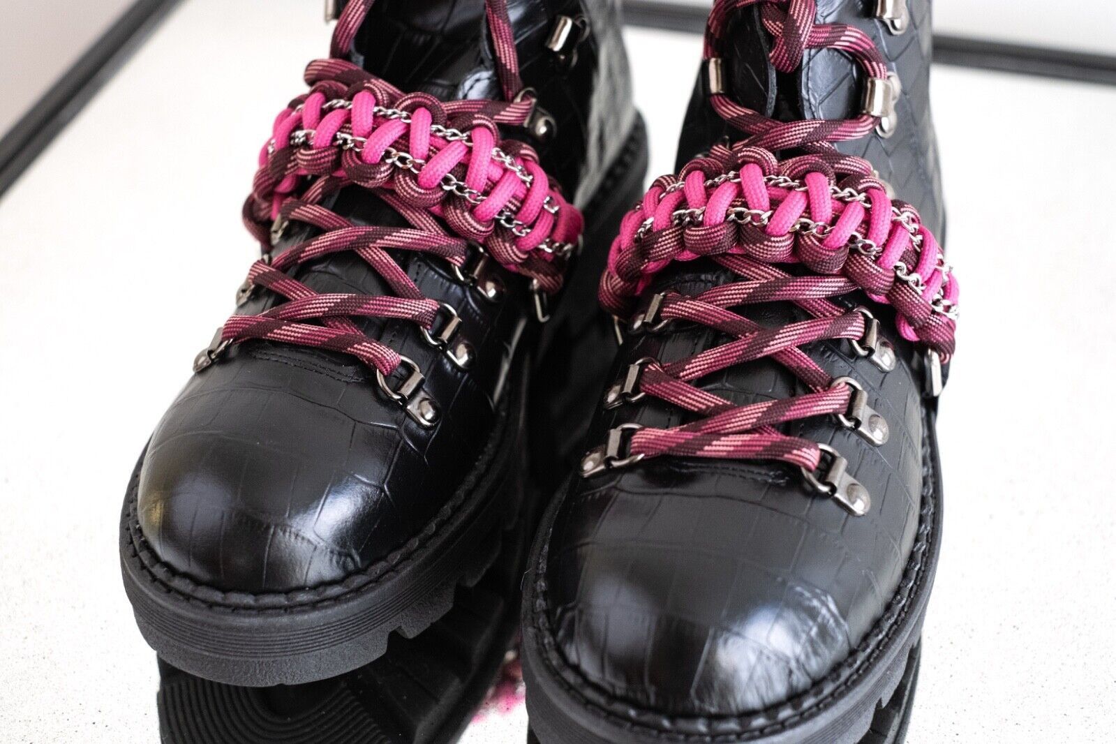 Pinko PINKO Zenzero Black Fuchsia Combat Boot Women New Size 38/8 Size US 8 / IT 38 - 6 Thumbnail