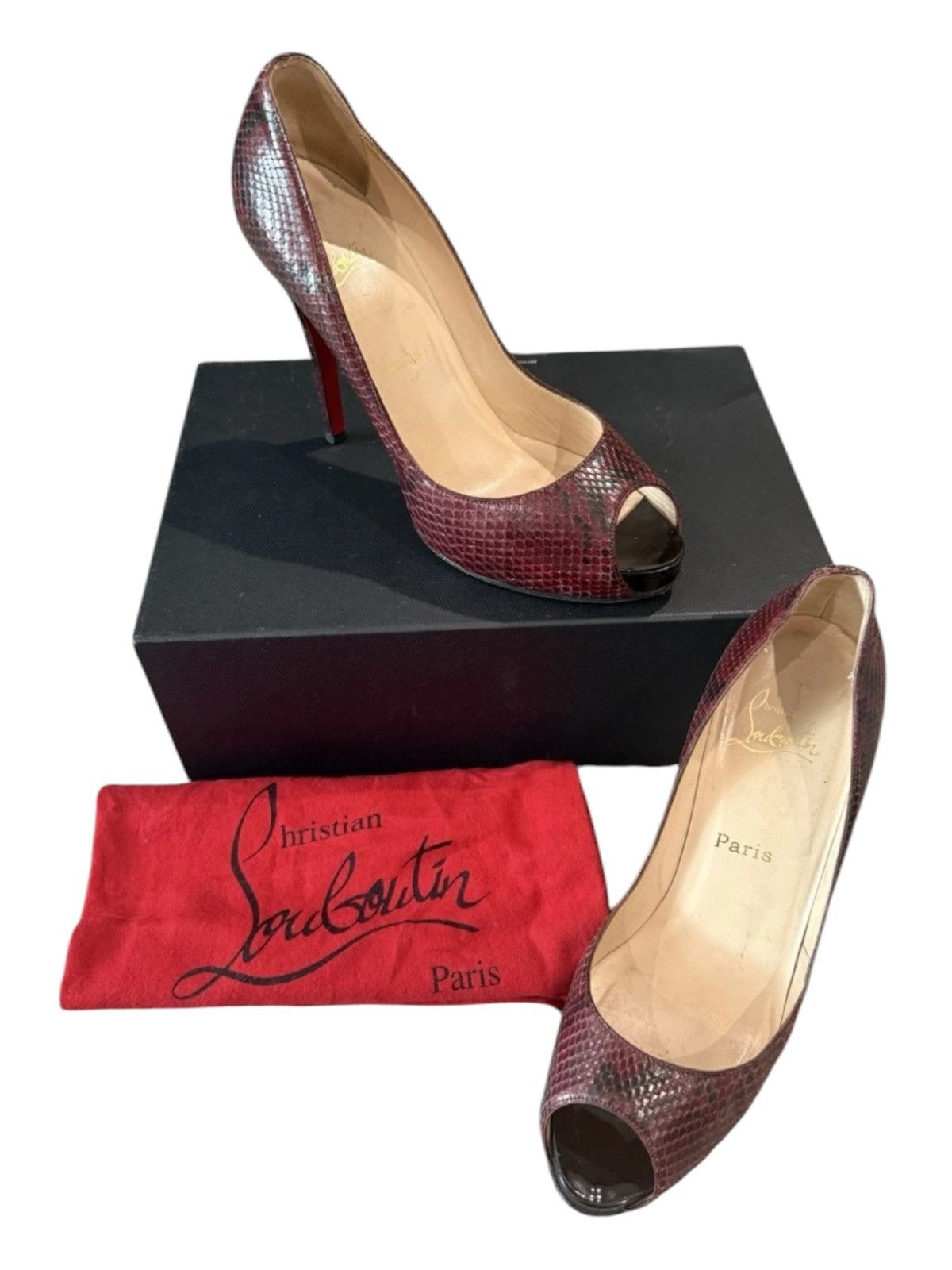 Christian Louboutin Christian Louboutin Burgundy Python Peep Toe Heels EU 40.5 Size US 10.5 / IT 40.5 - 1 Thumbnail