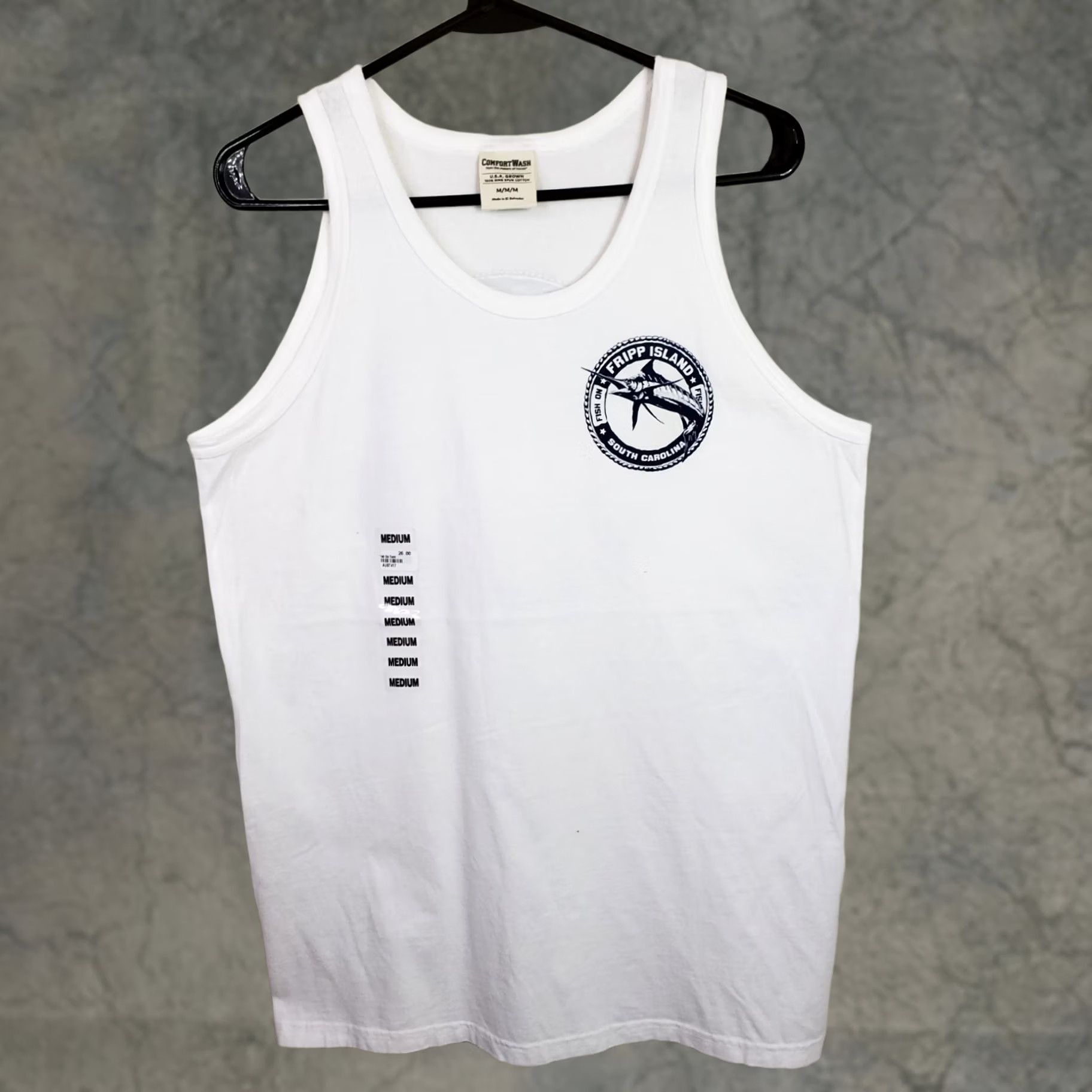 Vintage Comfort Wash Tank Top White Beach Fishing Sleeveless Men Women M Cotton Jersey Round Neck Easy Care Adult Regular Size M / US 6-8 / IT 42-44 - 1 Thumbnail