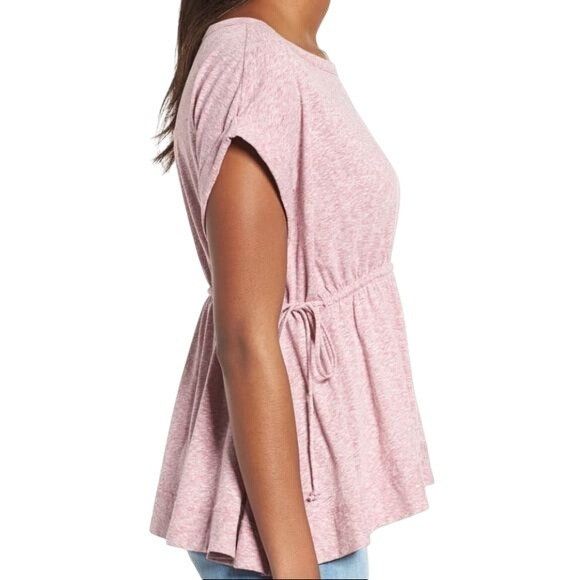 Nordstrom Caslon Heather Pink Peplum Top Adjustable Drawstring Waist Size S / US 4 / IT 40 - 3 Thumbnail