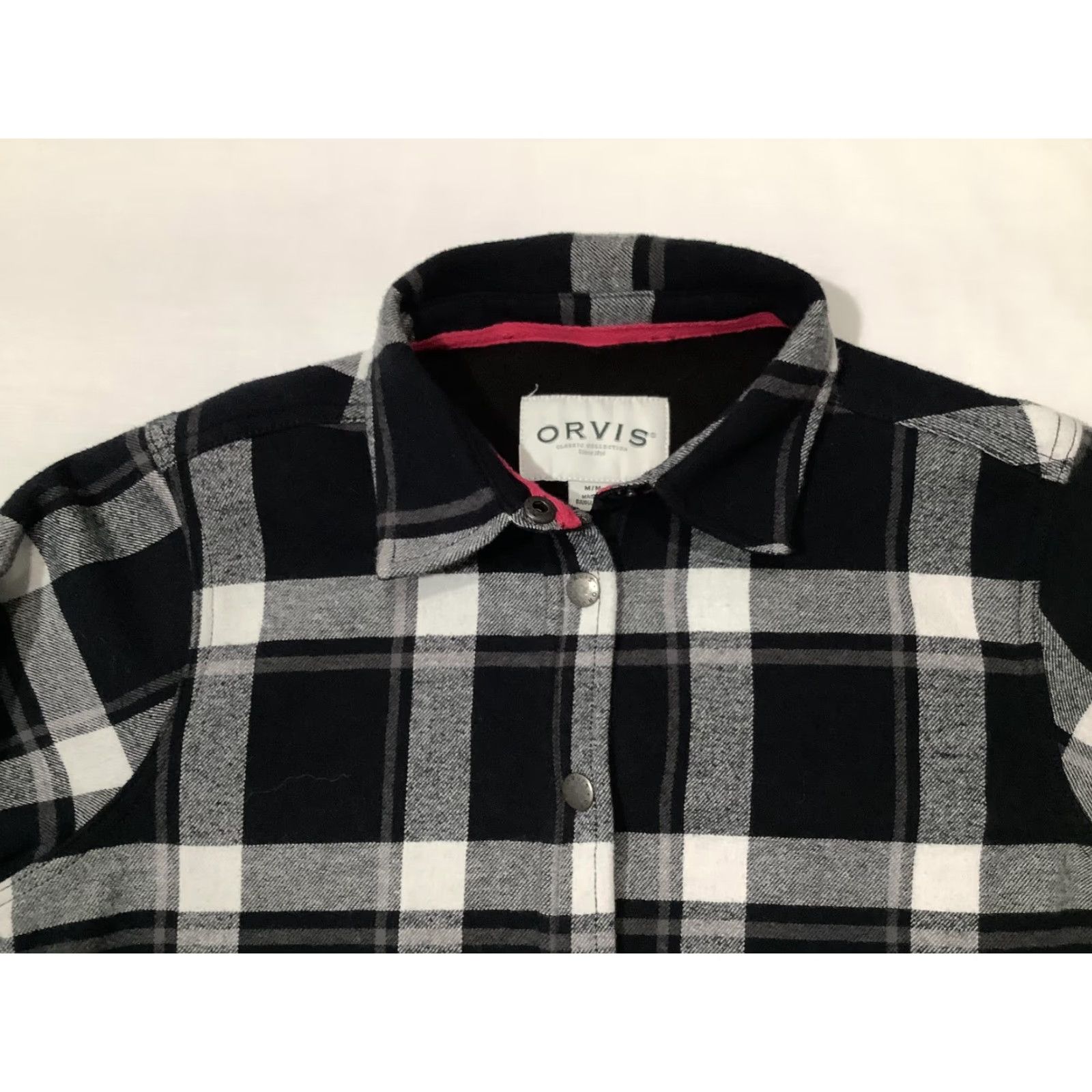 Orvis VINTAGE Orvis Shirt Womens Medium Black Gray White Plaid Flannel Button Up Long Sleeve Size M / US 6-8 / IT 42-44 - 2 Thumbnail