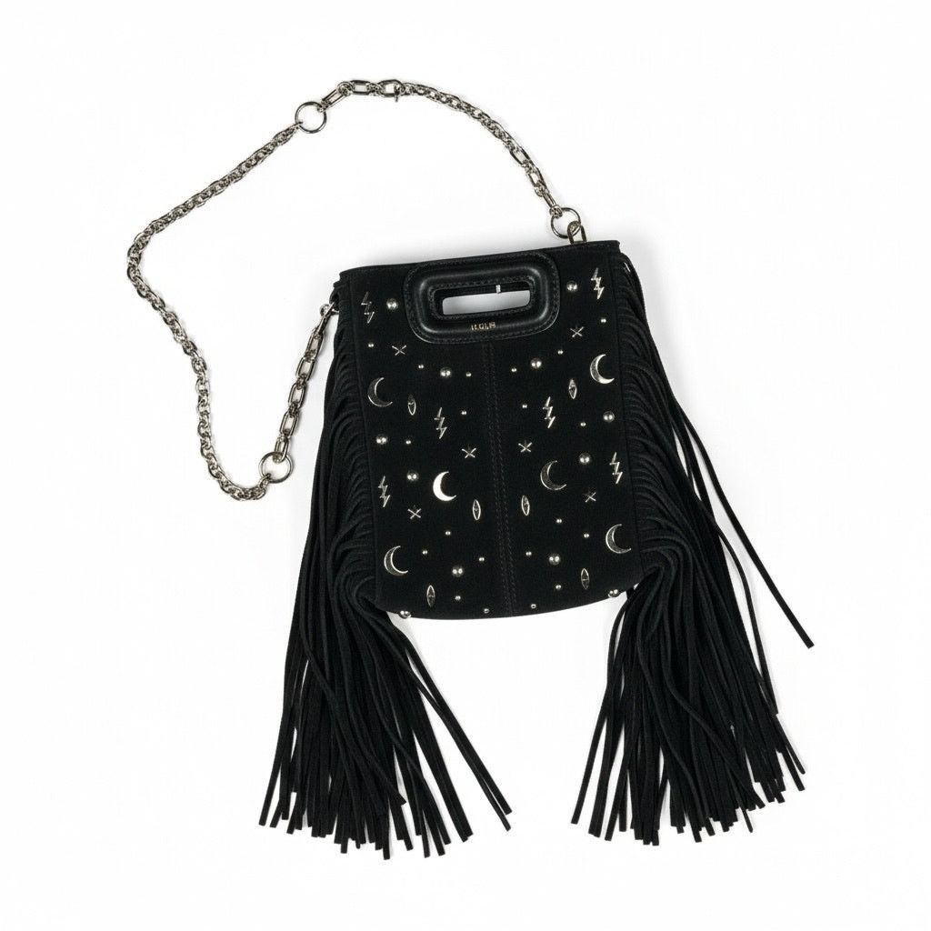 Maje Maje Studded Suede Mini M Bag Black Silver Hardware Size ONE SIZE - 2 Thumbnail