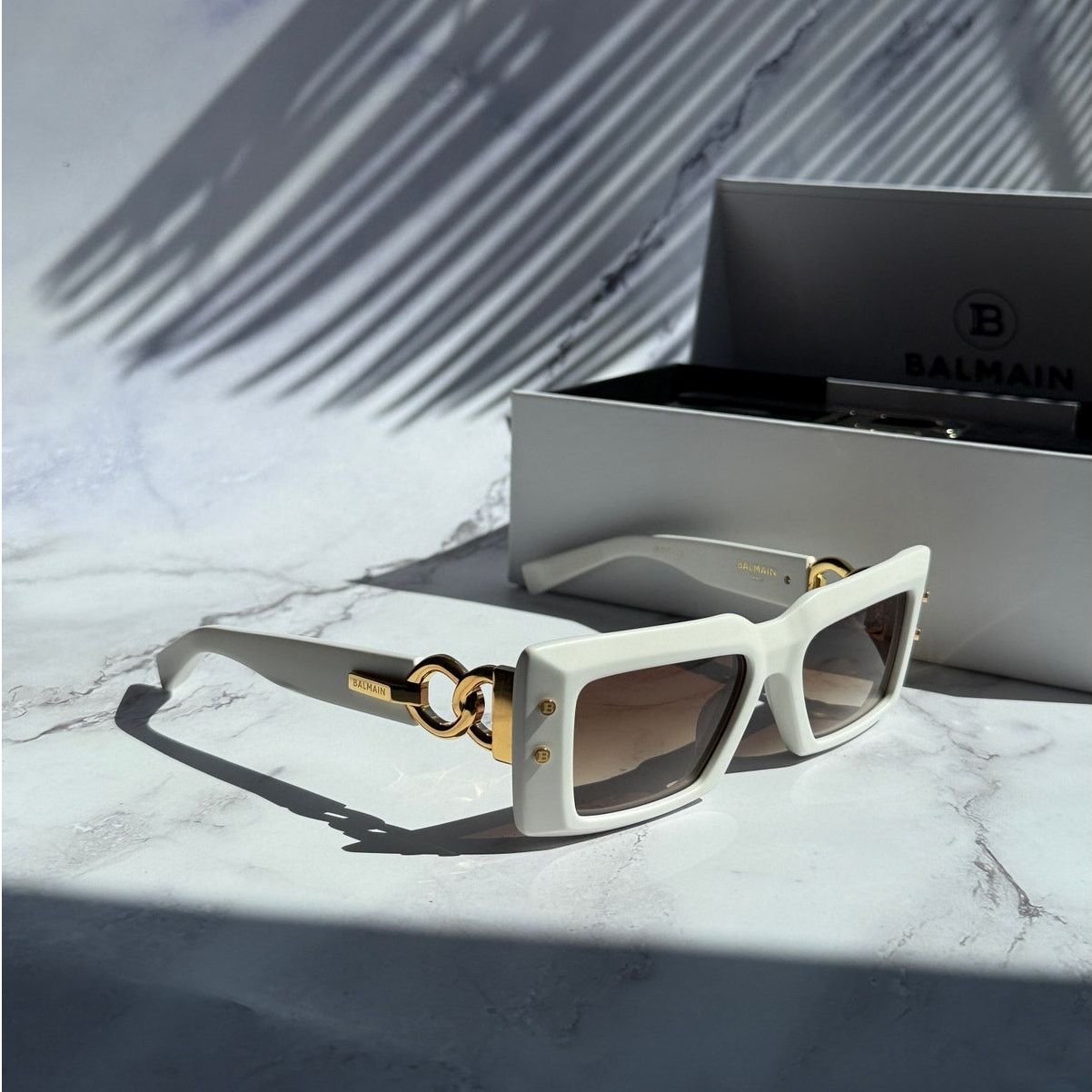 Balmain White sunglasses Balmain Admirable BPS-130C Sunglasses Titanium Bone/Brown  main image 3
